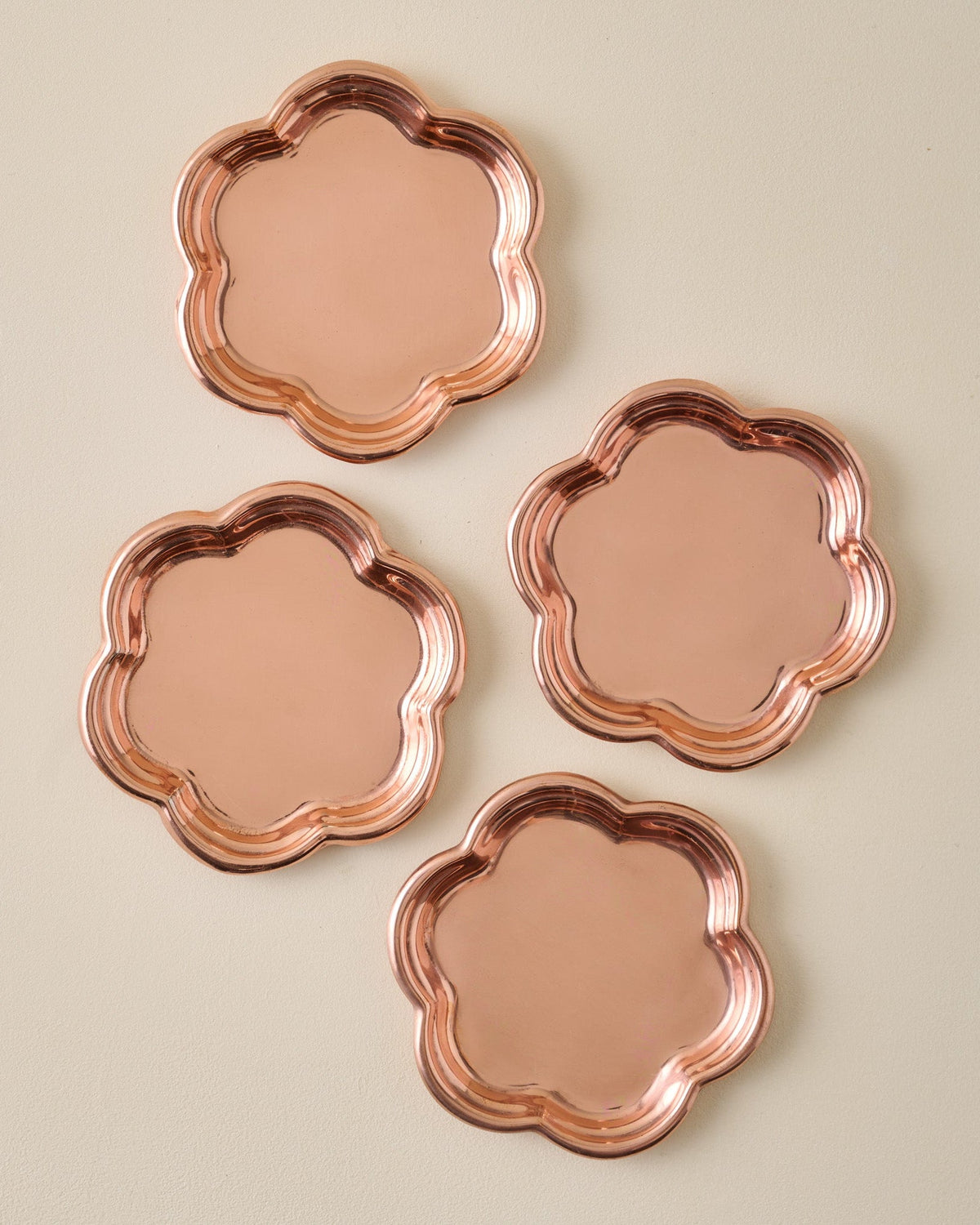 Mavelle Antique Copper Scalloped Coaster Set of Four coaster set - Detail View