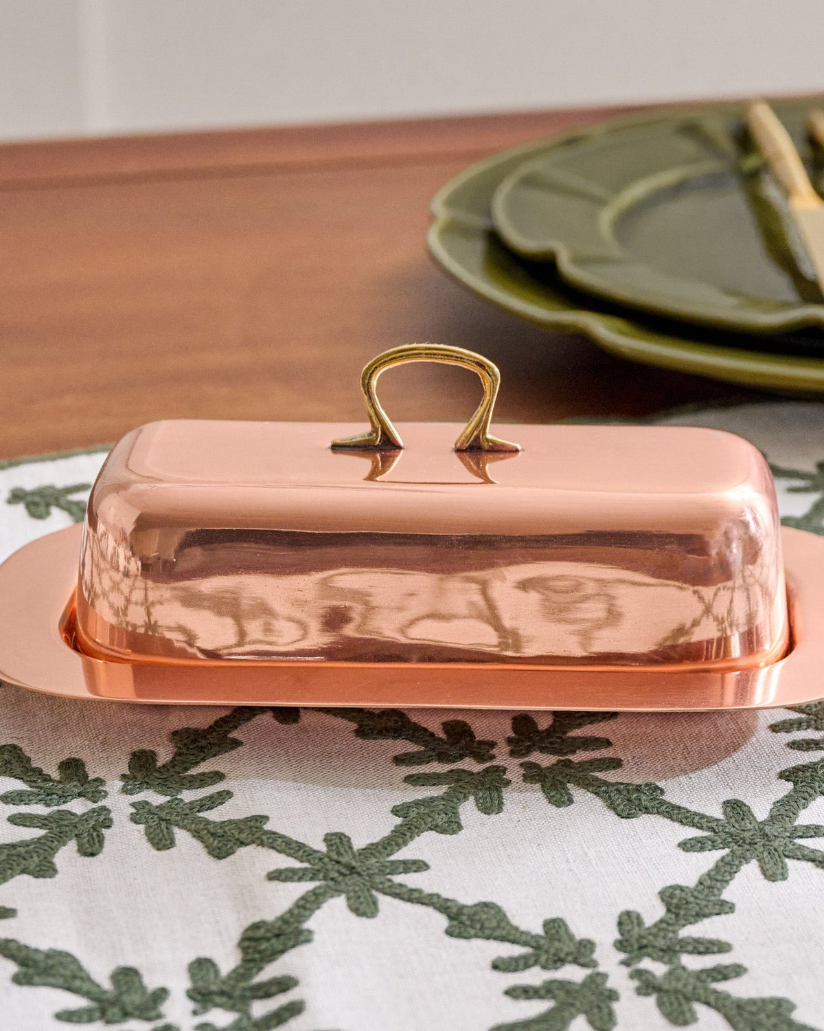 Mavelle Antique Copper Butter Dish kitchen storage piece - Detail View
