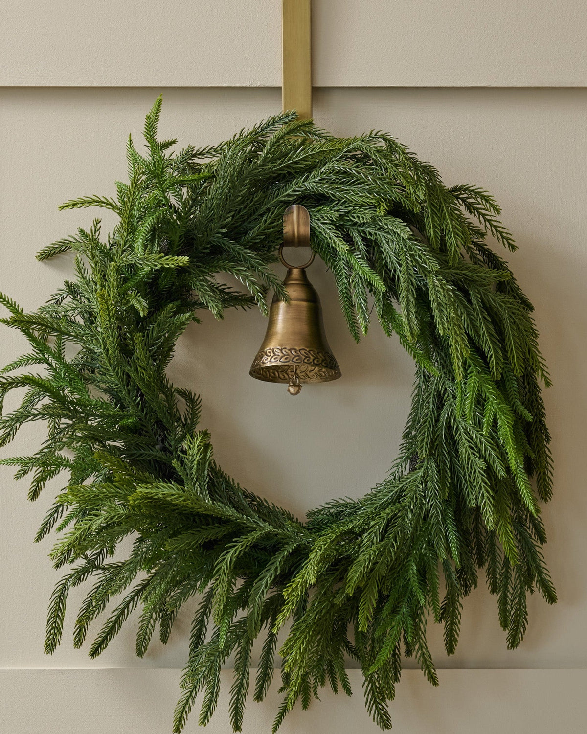 Mavelle Gabriel Brass Bell Wreath Hanger wreath - Styled in Room