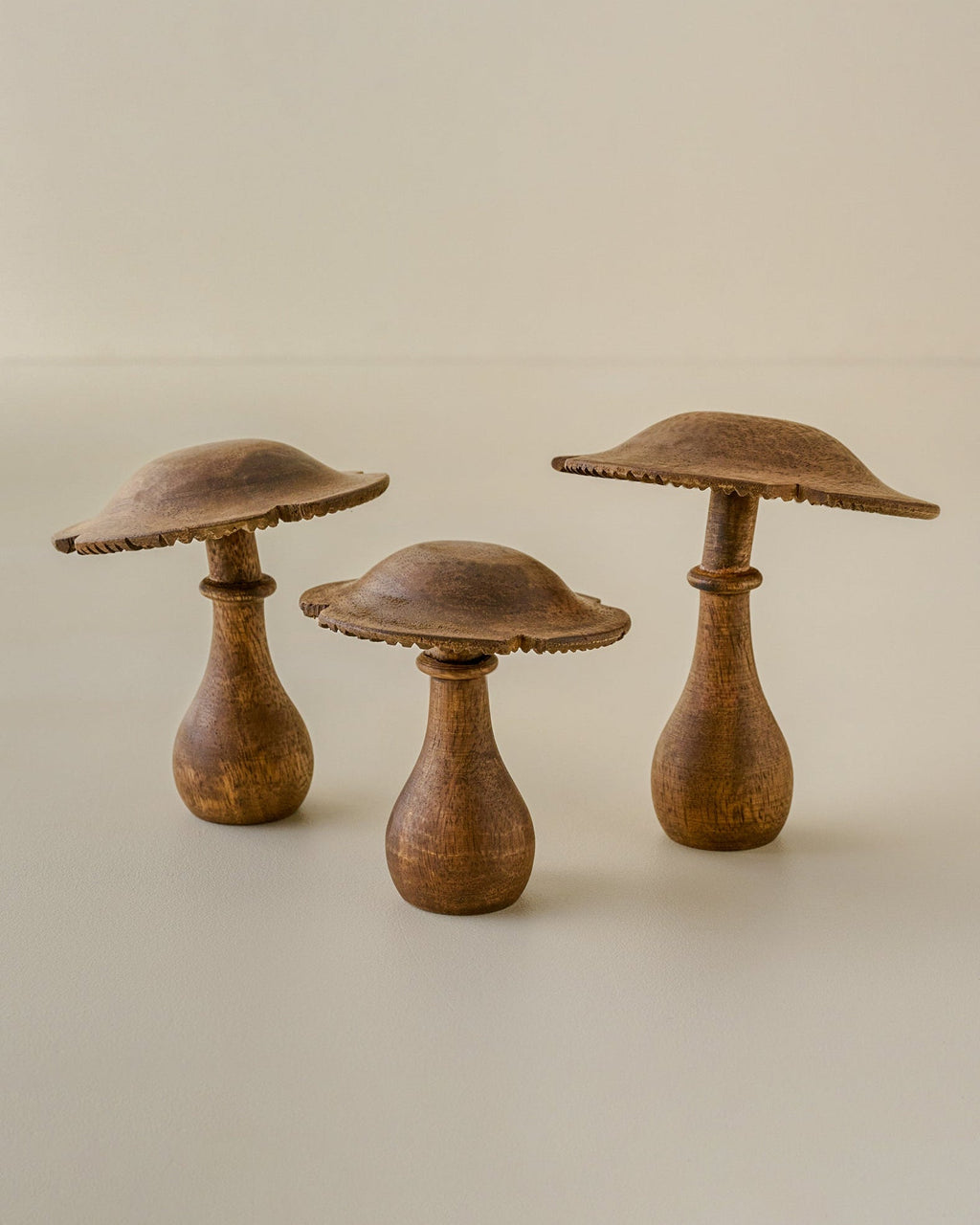 Mavelle Hand-Carved Decorative Wooden Mushroom, Set of 3 decorative accent