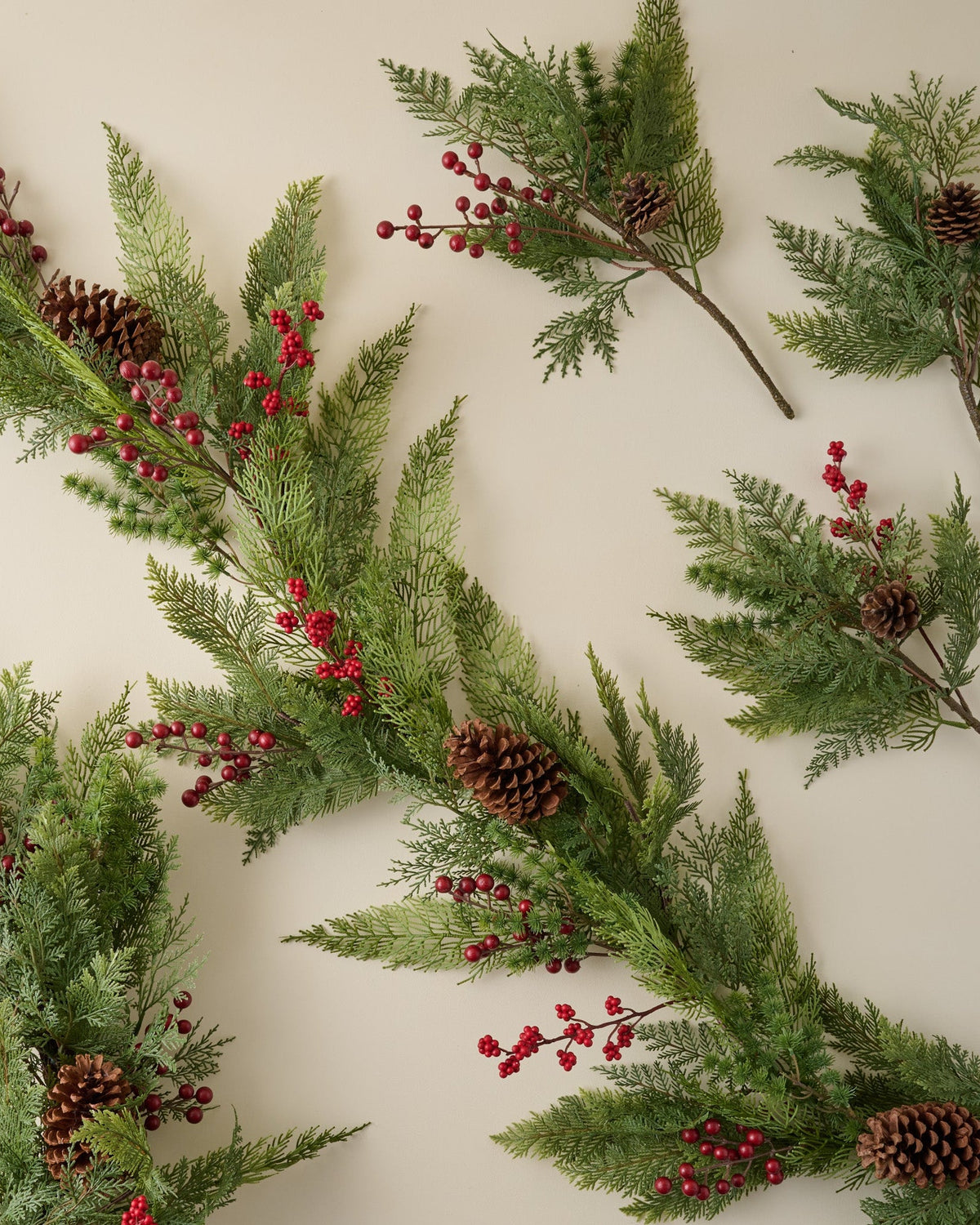 Mavelle Real Touch Foraged Red Berry Pine Bundle, Set of 3 faux floral stem - Close-Up