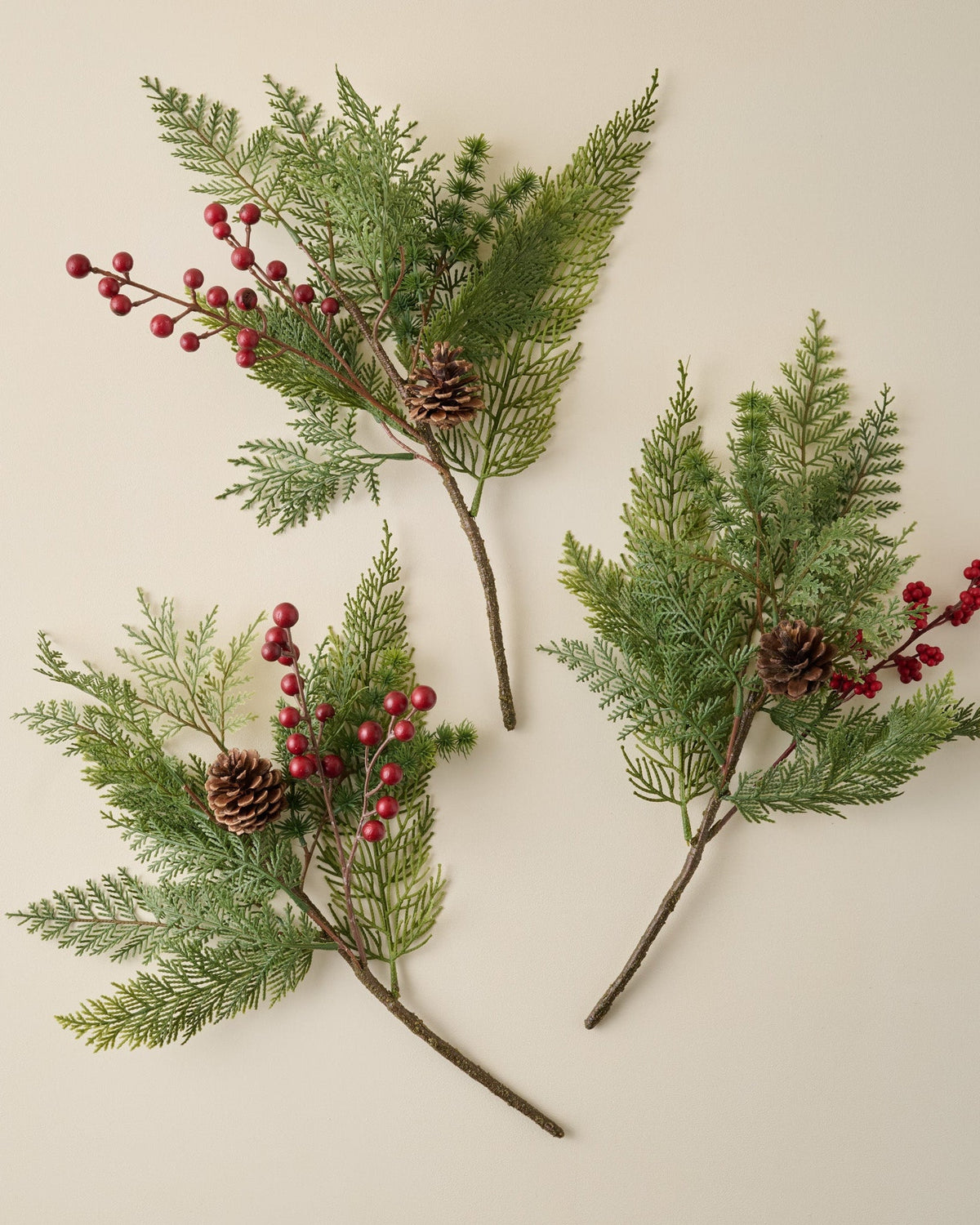 Mavelle Real Touch Foraged Red Berry Pine Bundle, Set of 3 faux floral stem