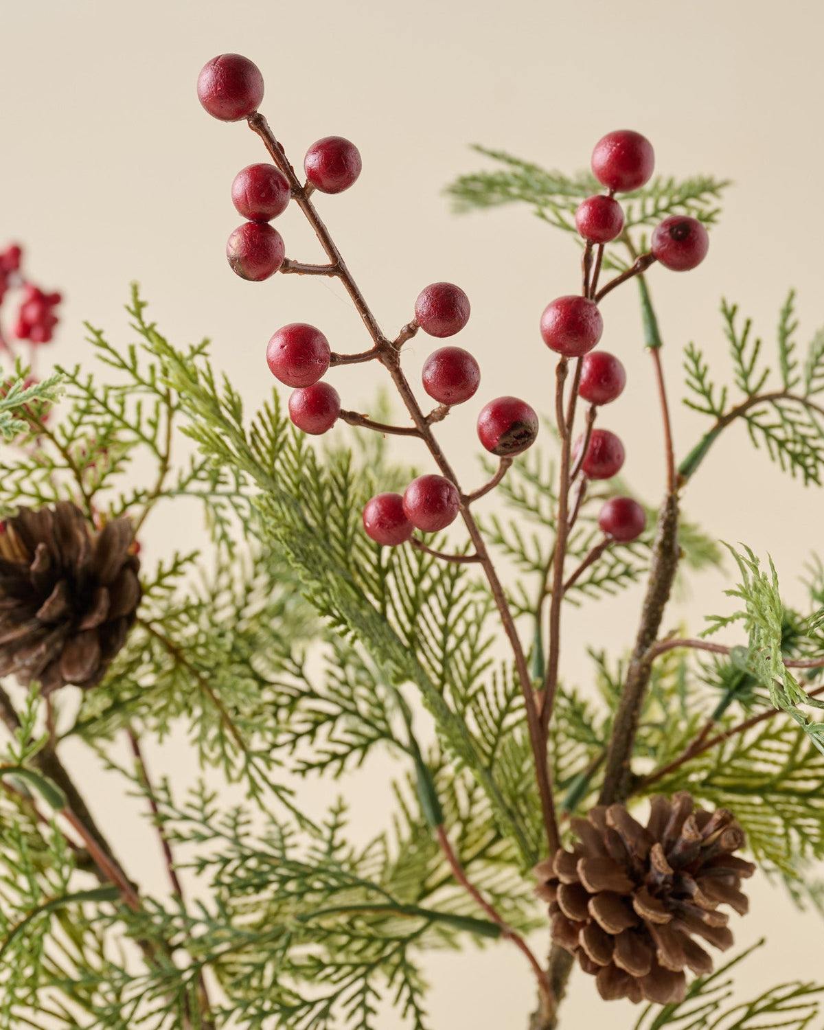 Mavelle Real Touch Foraged Red Berry Pine Bundle, Set of 3 faux floral stem - Styled in Room
