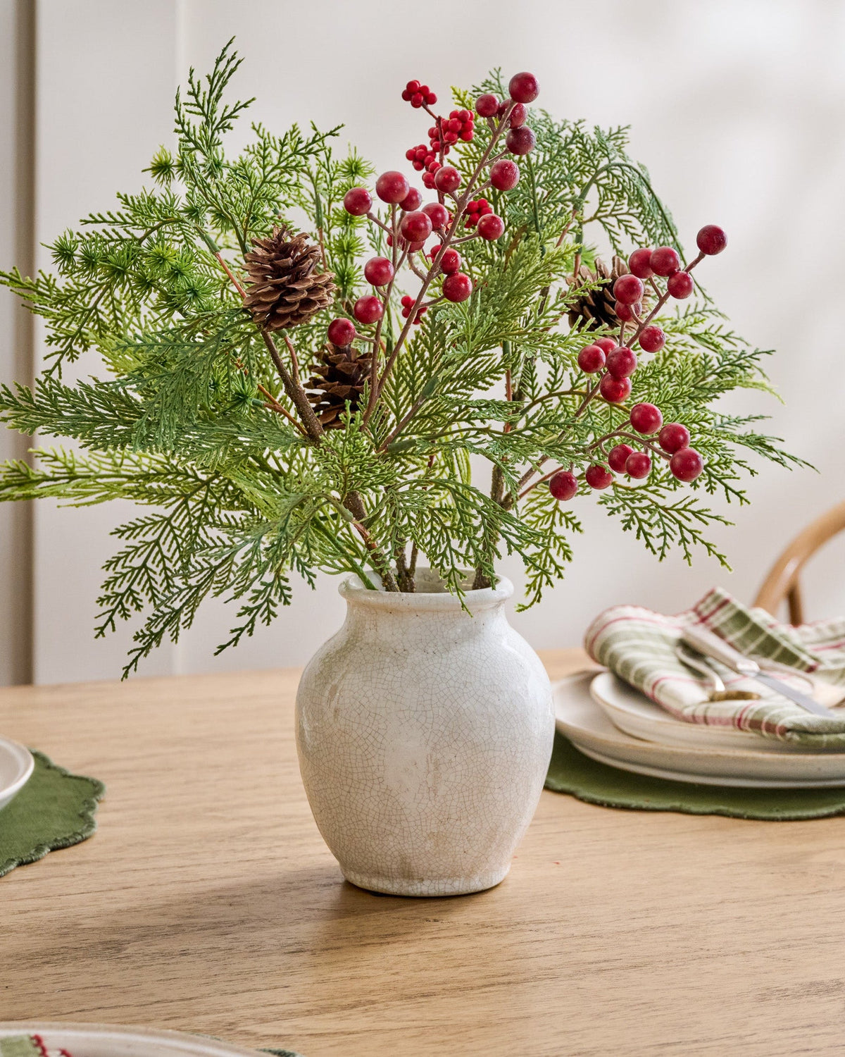 Mavelle Real Touch Foraged Red Berry Pine Bundle, Set of 3 faux floral stem - Detail View