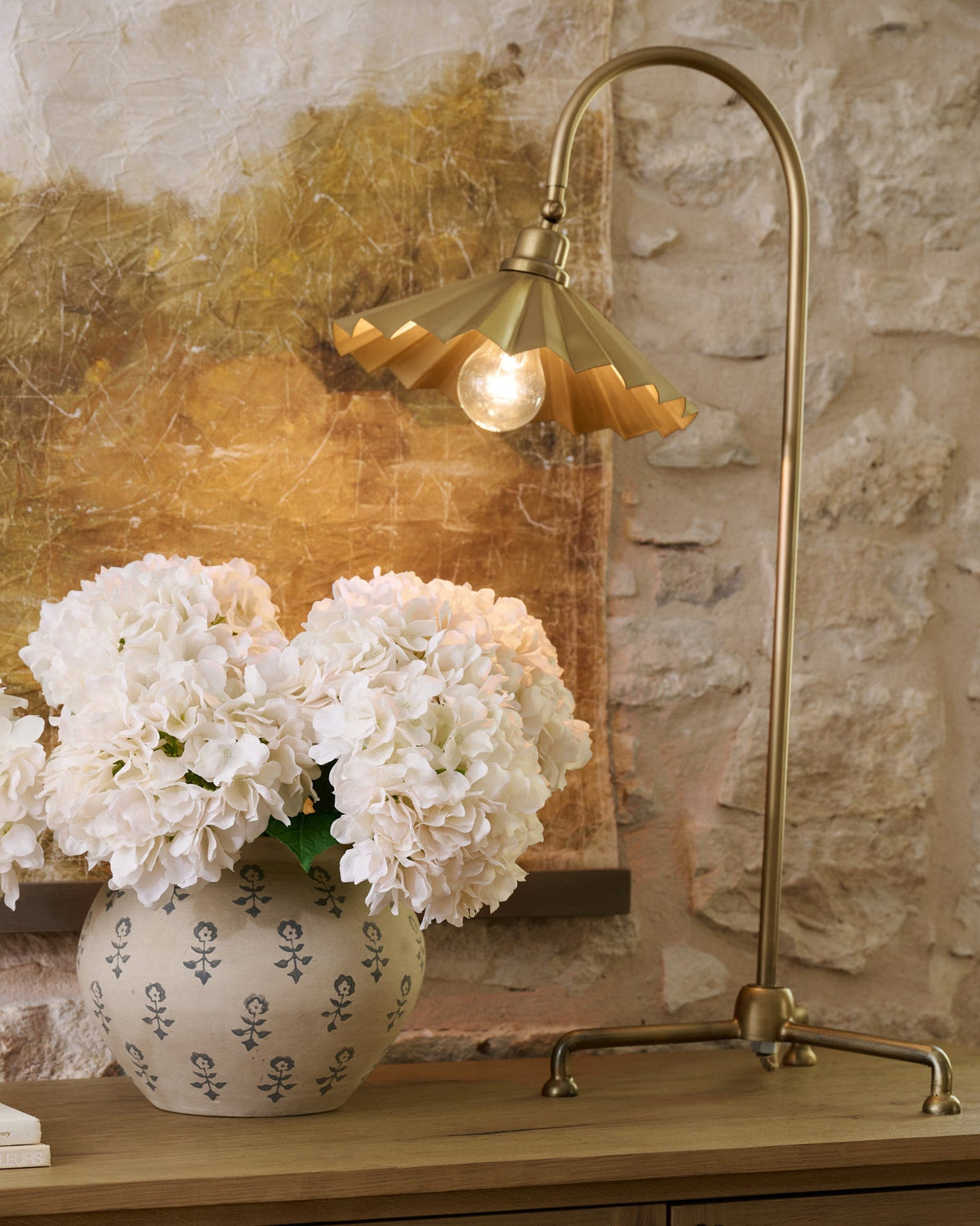 Mavelle Oversized Brass Pleat Task Lamp table lamp - Styled in Room