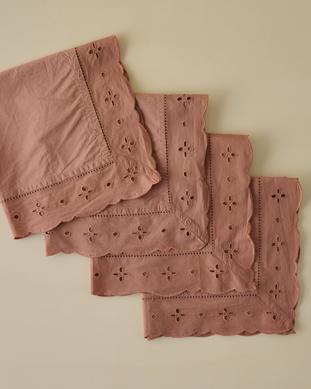 Mavelle Blush Eyelet Border Napkin Set of Four cloth napkin set - Detail View