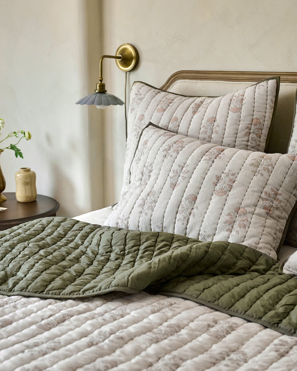 Mavelle Floral Jacquard Kantha Quilt & Sham Set (King) quilt - Detail View