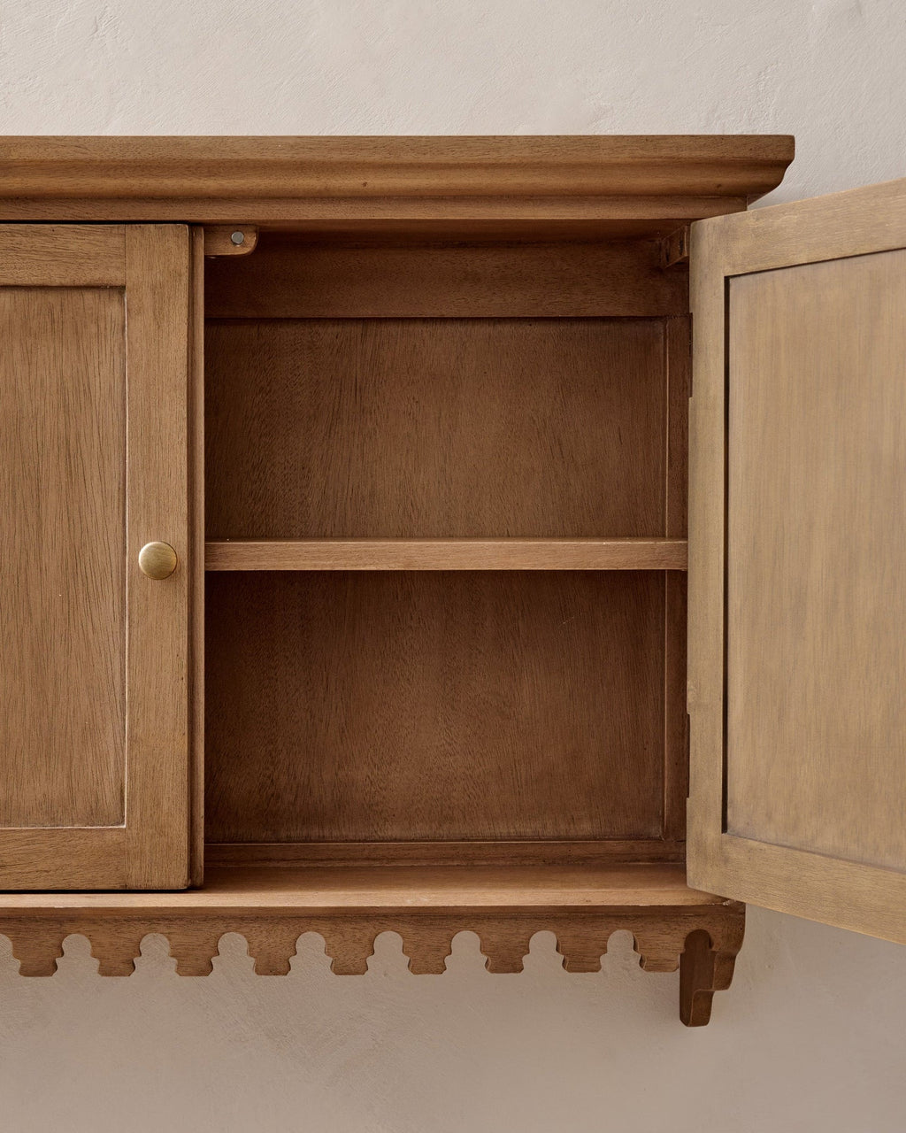 Mavelle Archie Scalloped Wood Wall Cabinet storage cabinet - Styled in Room