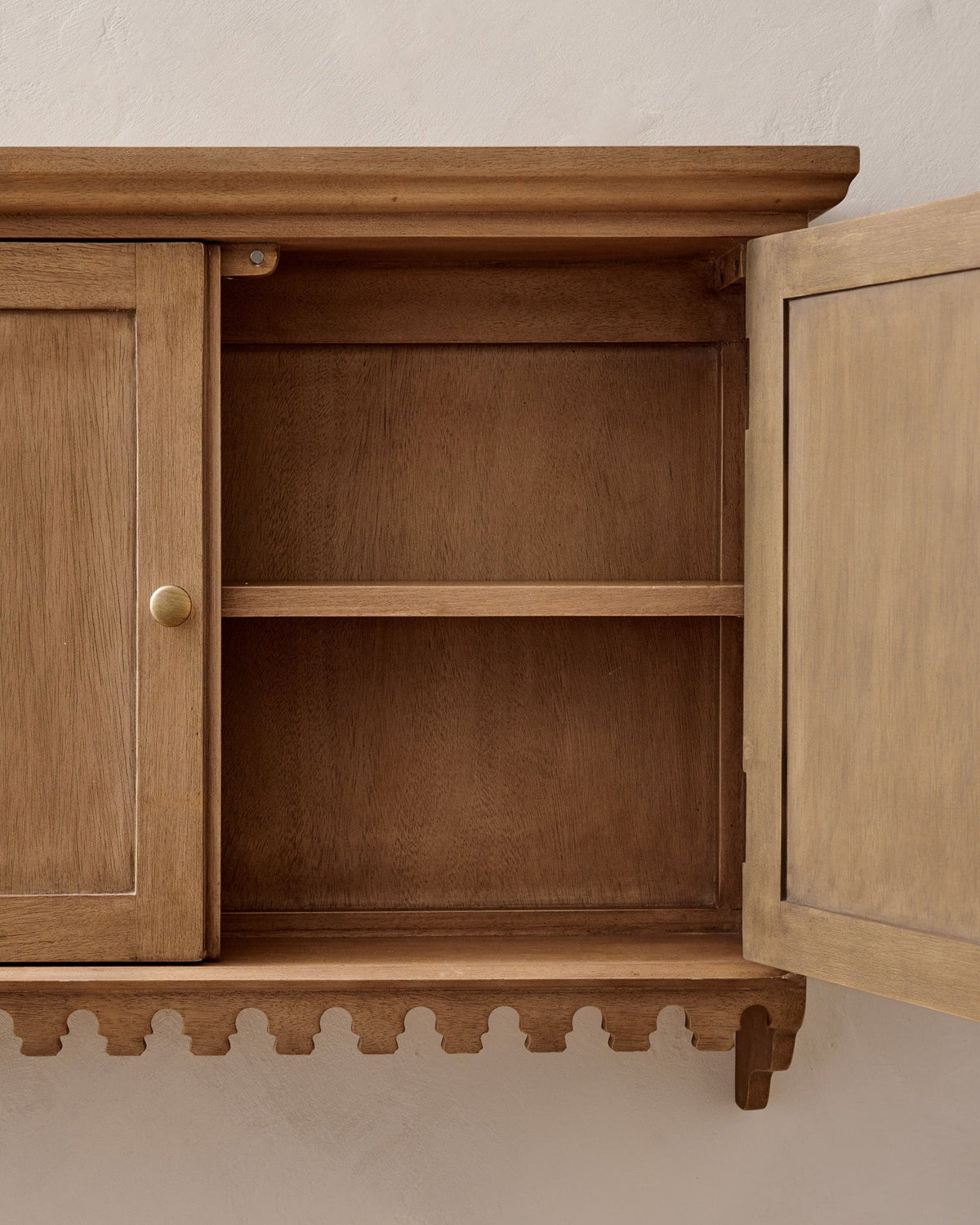 Mavelle Archie Scalloped Wood Wall Cabinet storage cabinet - Styled in Room