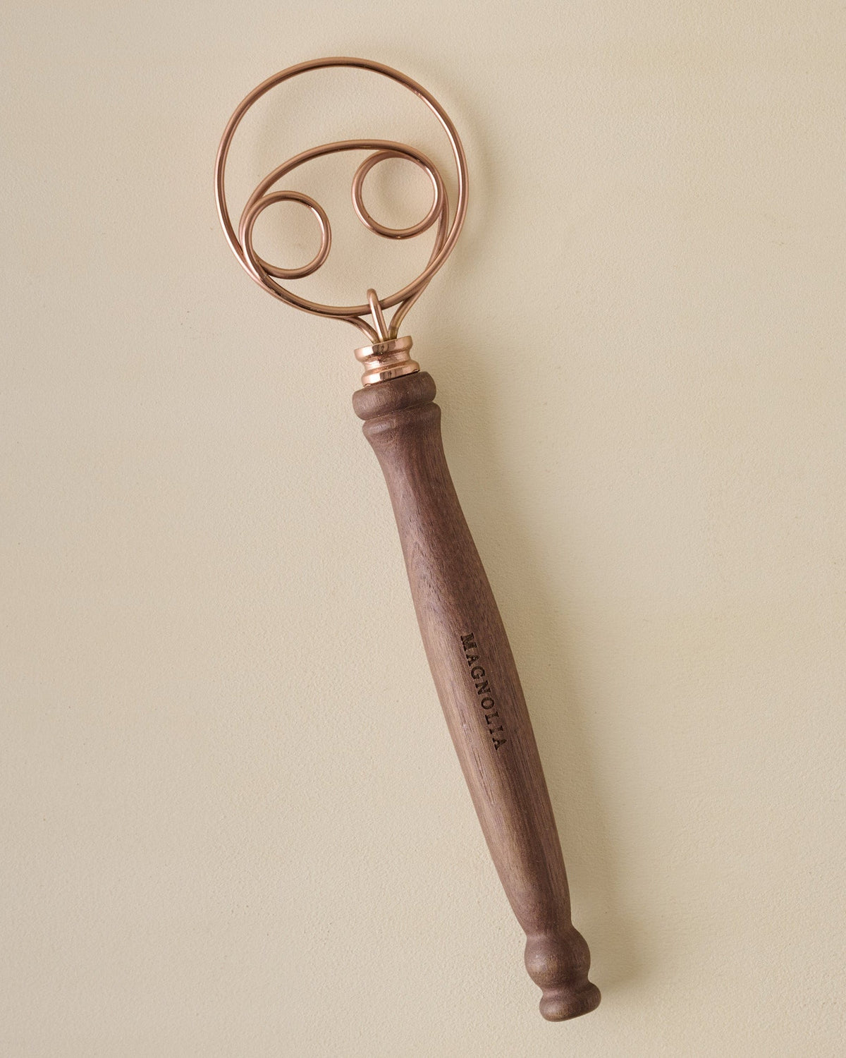 Mavelle Vintage-Inspired Walnut & Copper Dough Whisk kitchen tool - Detail View