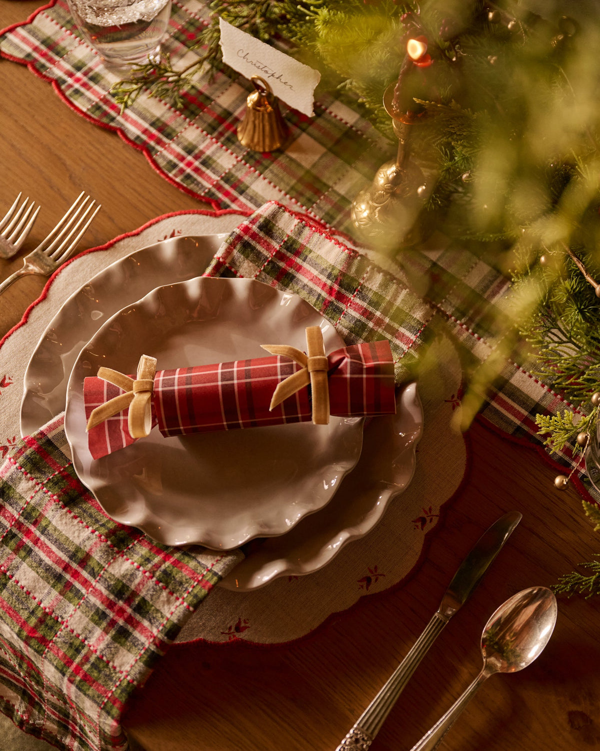Mavelle Classic Christmas Plaid Napkin Set of Four cloth napkin set - Styled in Room