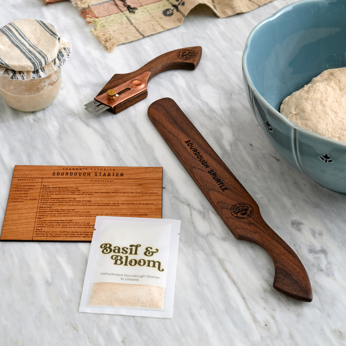 Mavelle Sourdough Starter Wooden Recipe Card kitchen tool - Styled in Room