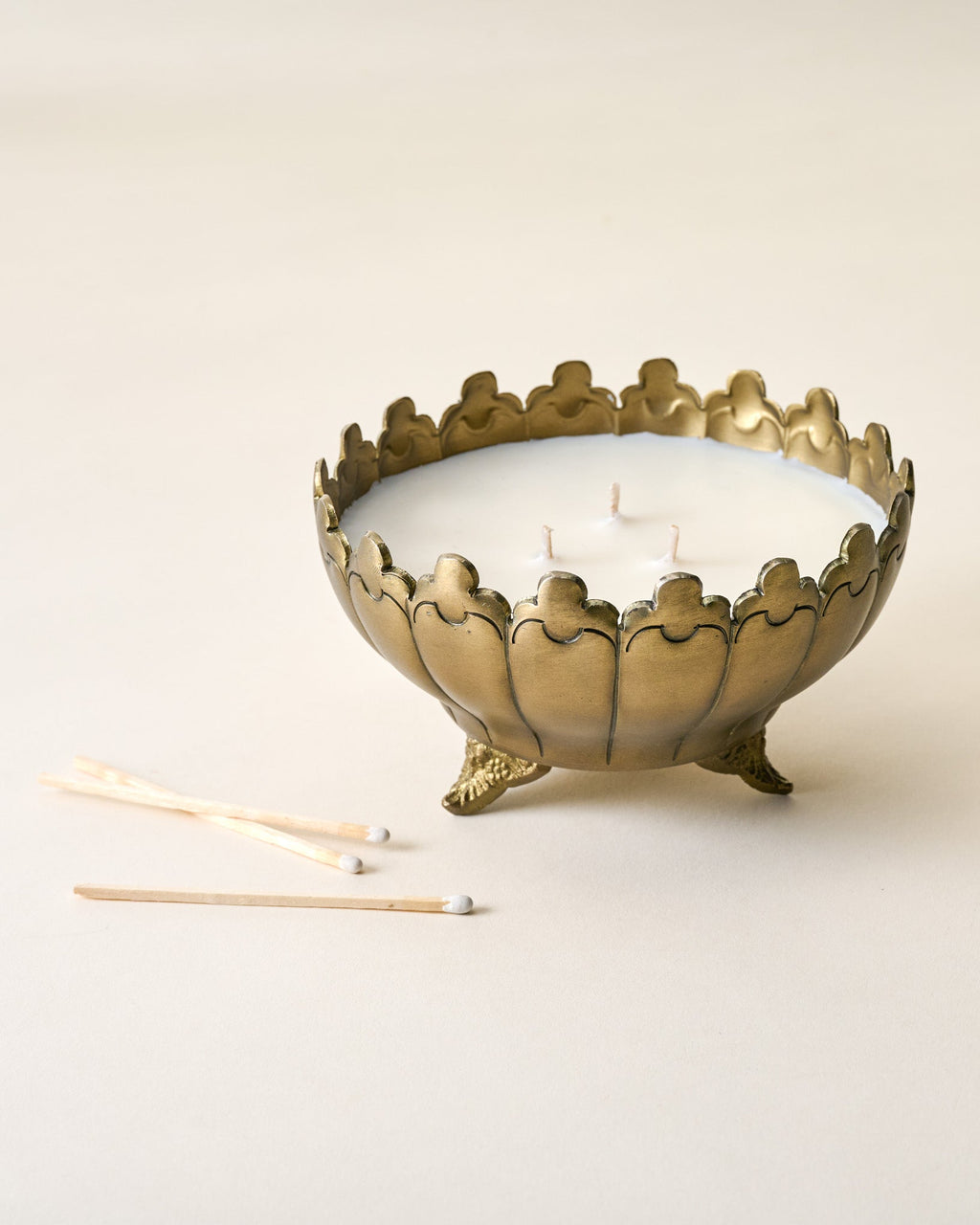 Mavelle Antique Brass Footed Candle Bowl candle - Styled in Room