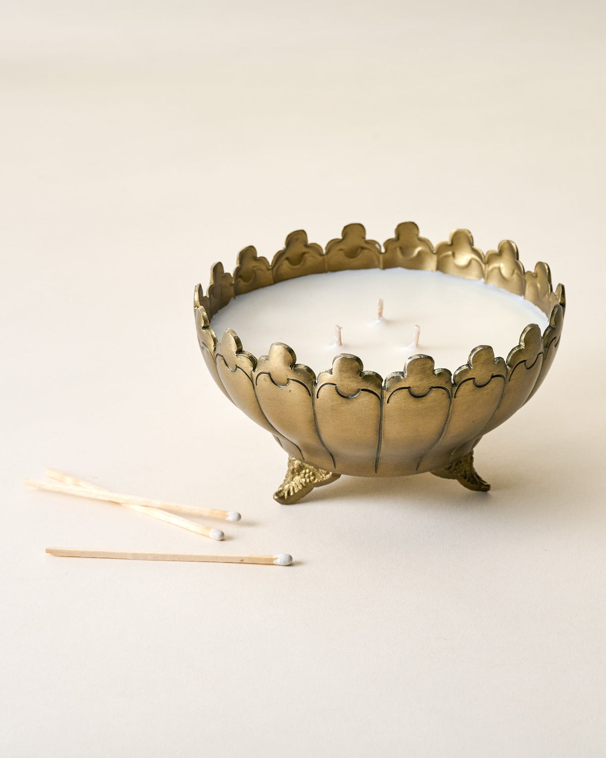 Mavelle Antique Brass Footed Candle Bowl candle - Styled in Room