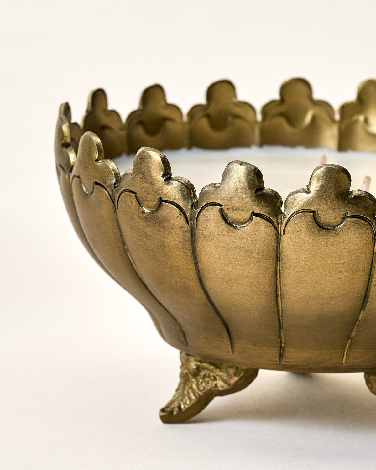 Mavelle Antique Brass Footed Candle Bowl candle - Close-Up