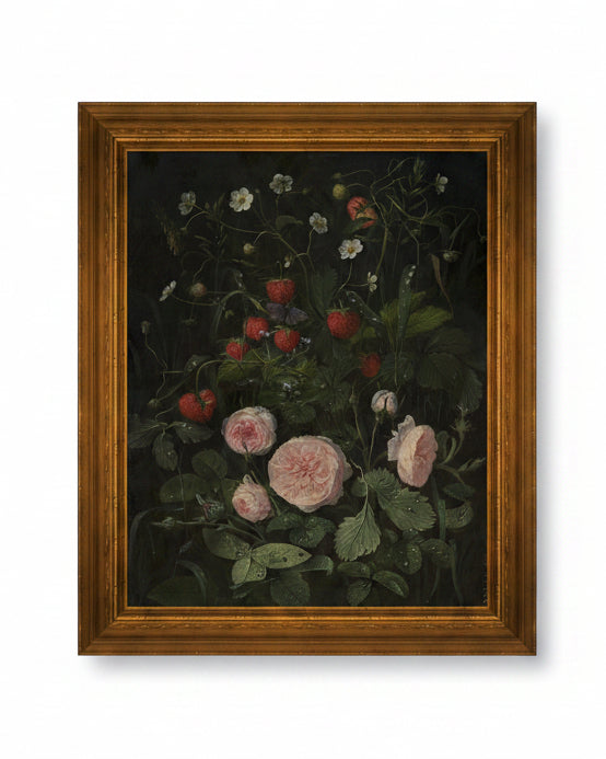 Mavelle Still Life with Strawberries and Roses framed wall art