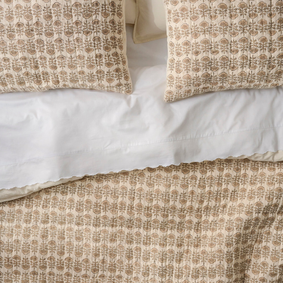 Mavelle Natural Flora Block Print Quilt & Sham Set (Queen) quilt - Detail View