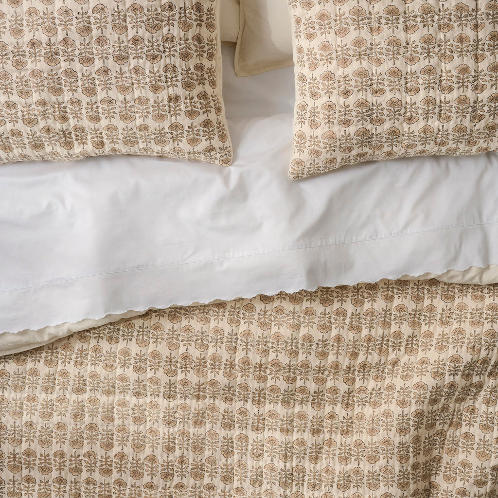 Mavelle Natural Flora Block Print Quilt & Sham Set (King) quilt - Detail View