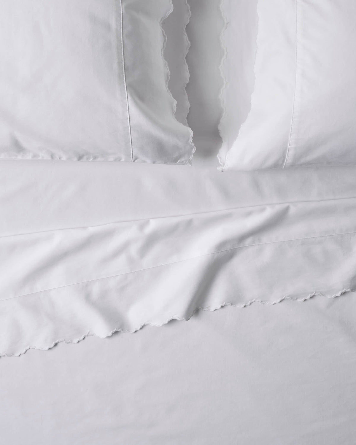 Mavelle Optic White Scalloped Edge Sheet Set bedding - Detail View