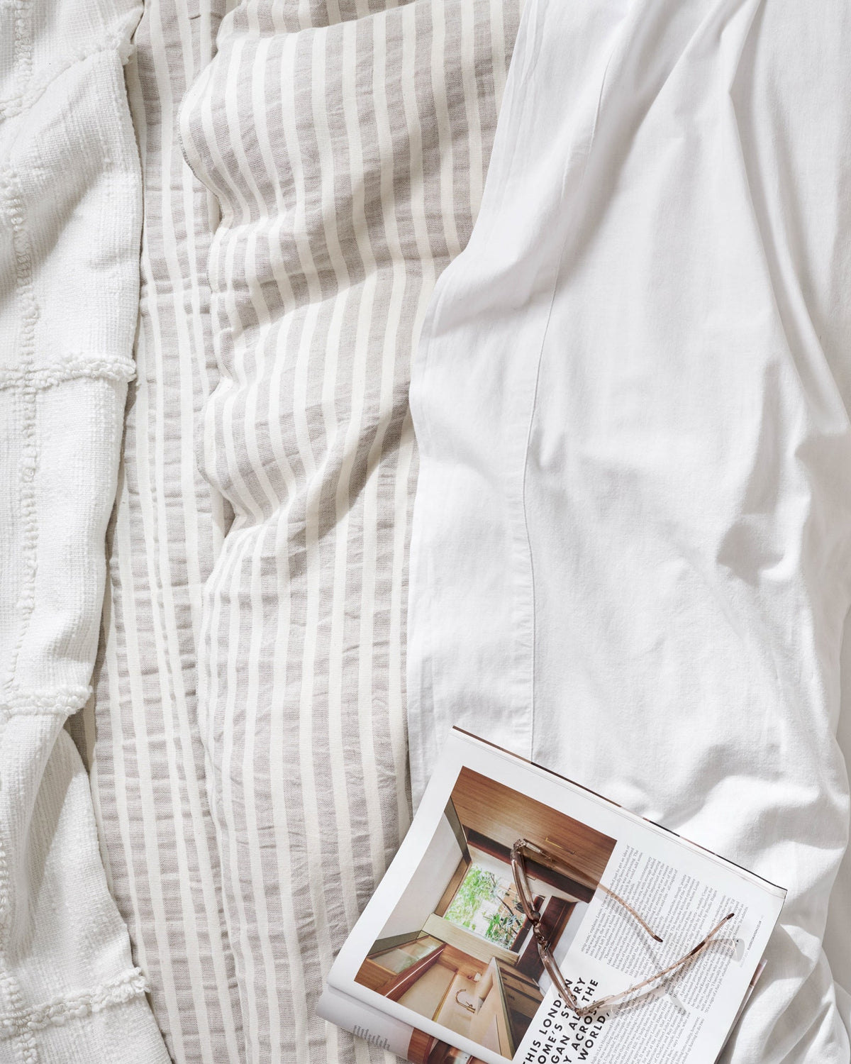 Mavelle Shadow Grey & Antique White Stripe Linen Cotton Duvet Cover duvet cover - Side View