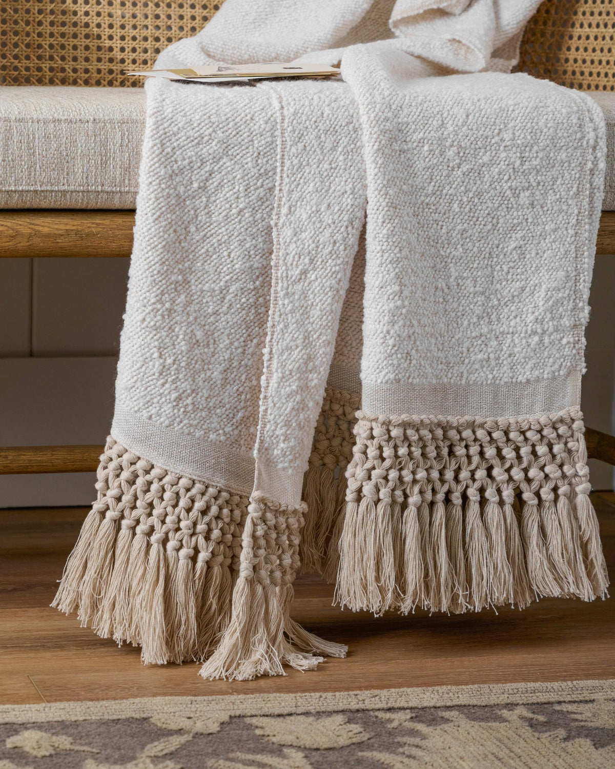 Mavelle Antique White Essential Tassel Throw throw blanket - Close-Up