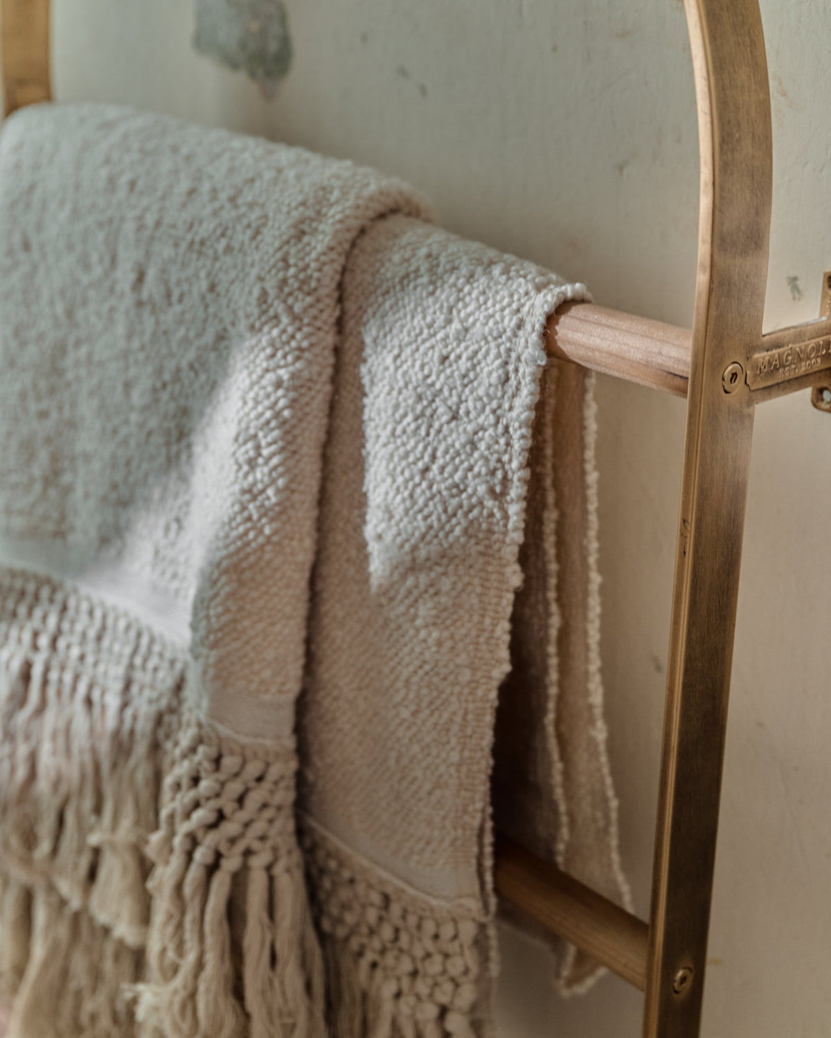 Mavelle Antique White Essential Tassel Throw throw blanket - Styled in Room