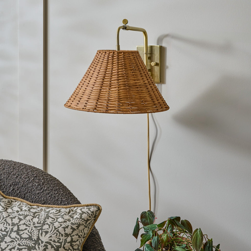 Mavelle Tapered Rattan Swivel Plug-In Sconce wall sconce - Detail View
