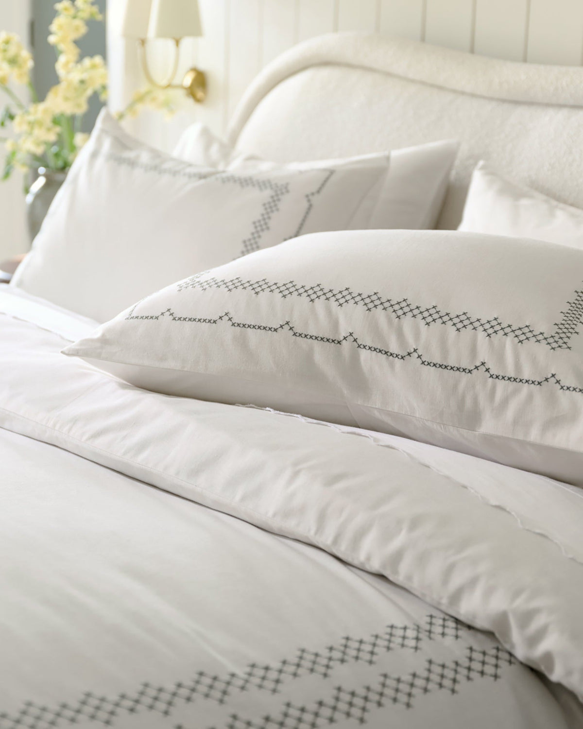 Mavelle Daphne Green Cross-Stitch Duvet Cover duvet cover - Styled in Room