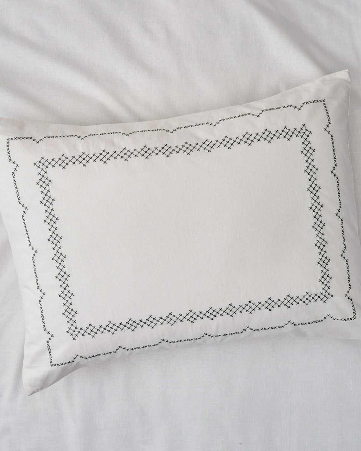 Mavelle Daphne Green Cross-Stitch Sham pillow sham - Detail View