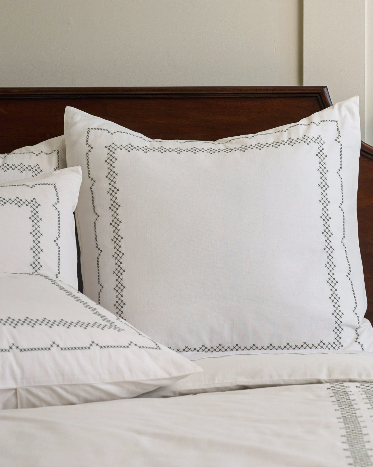 Mavelle Daphne Green Cross-Stitch Sham pillow sham - Close-Up