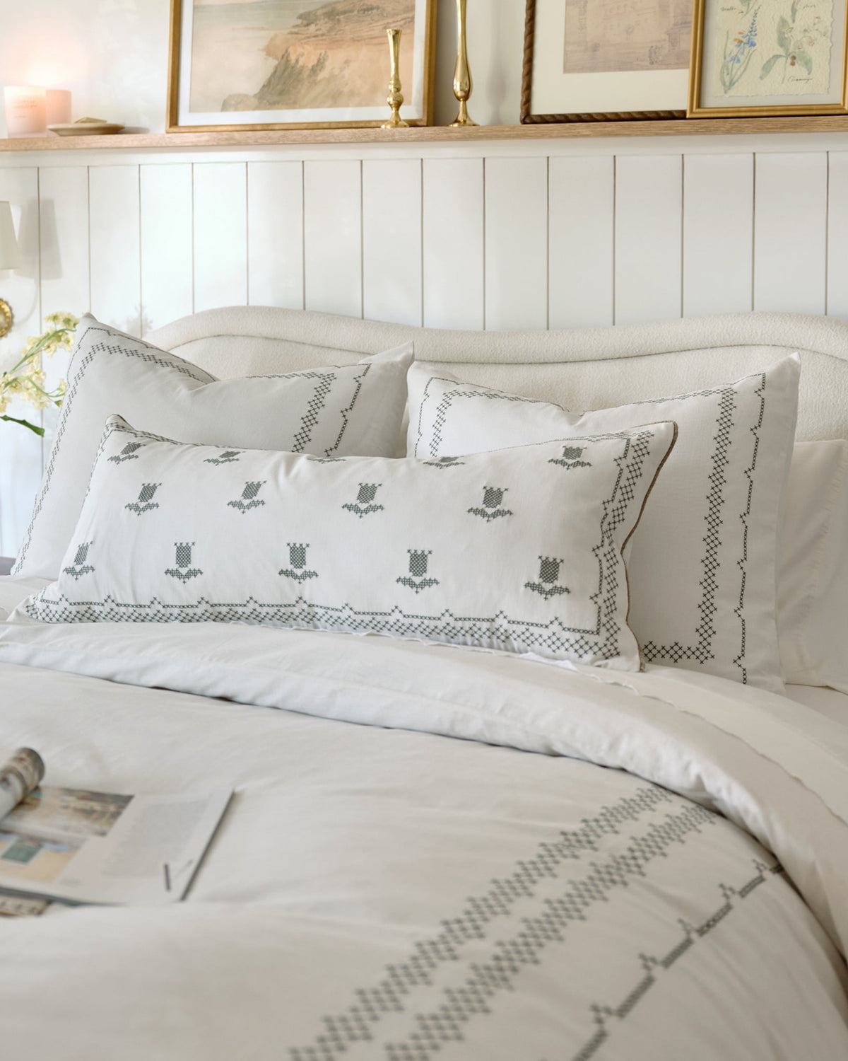 Mavelle Daphne Green Cross-Stitch Sham pillow sham - Side View