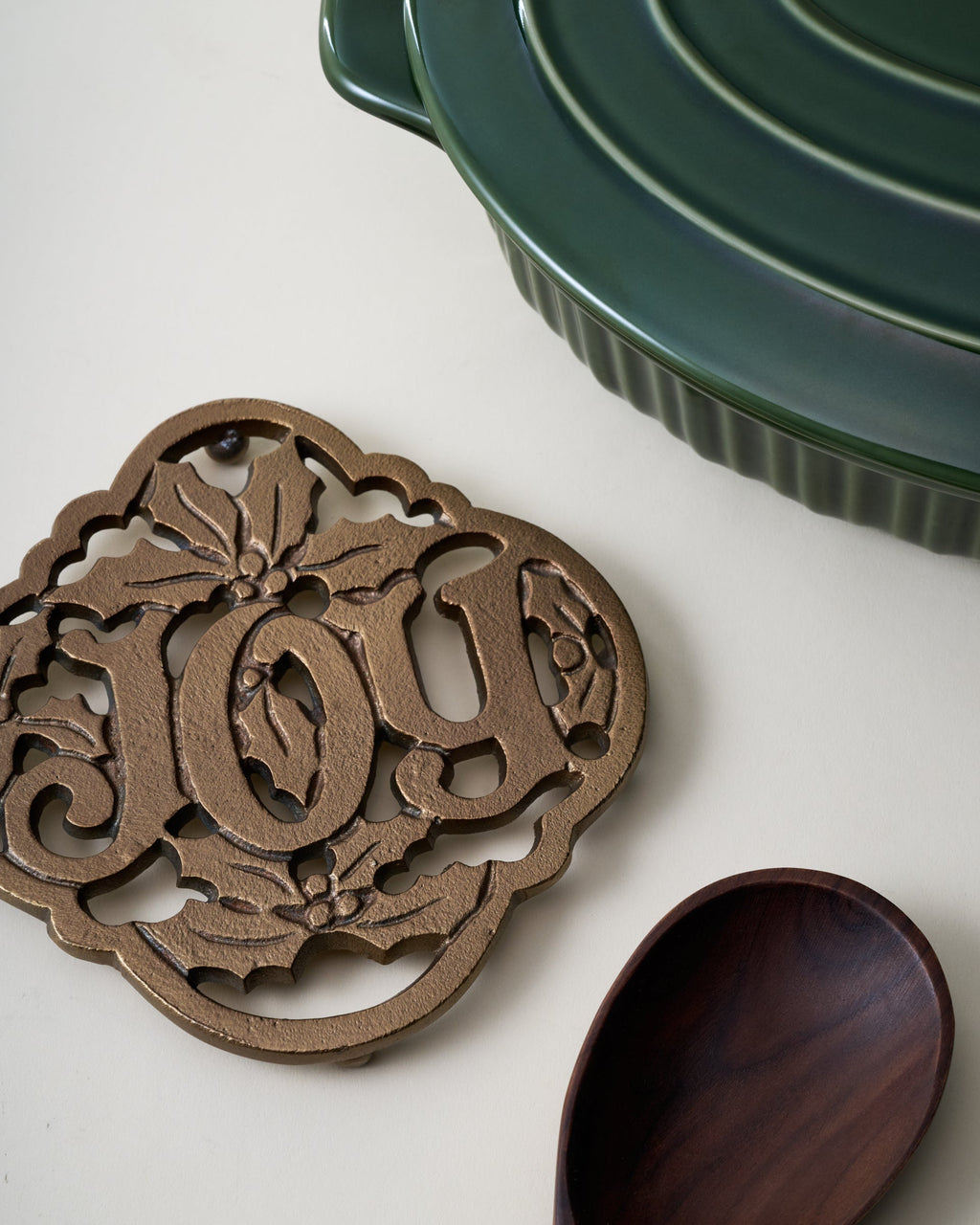 Mavelle Cast Antique Brass Joy Trivet trivet - Detail View