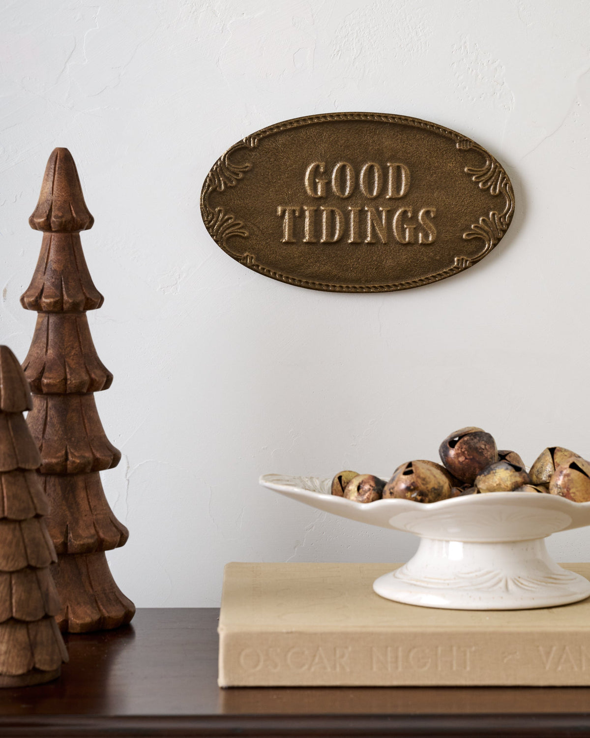 Mavelle Antique-Inspired Good Tidings Plaque wall decor piece - Detail View