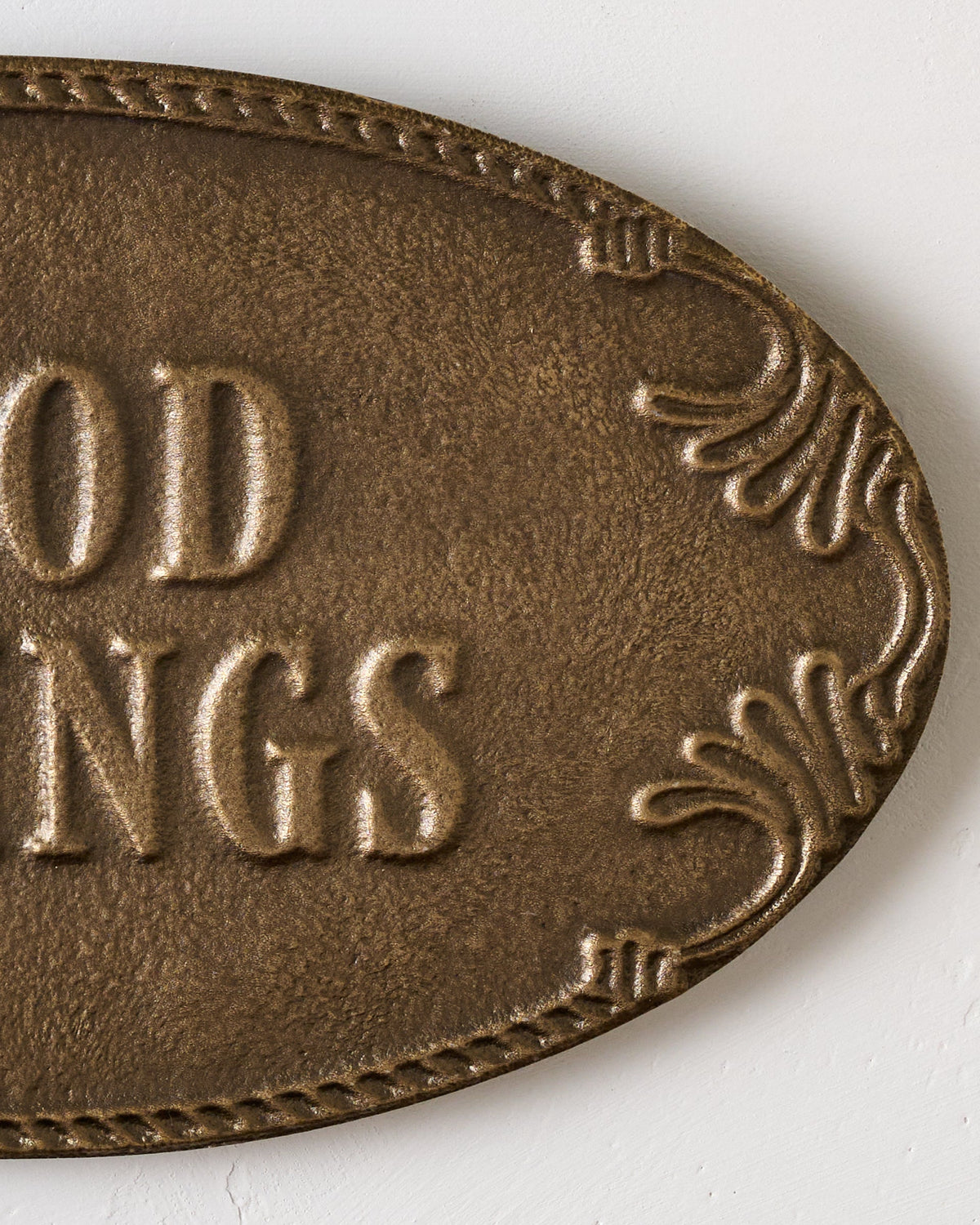 Mavelle Antique-Inspired Good Tidings Plaque wall decor piece - Styled in Room