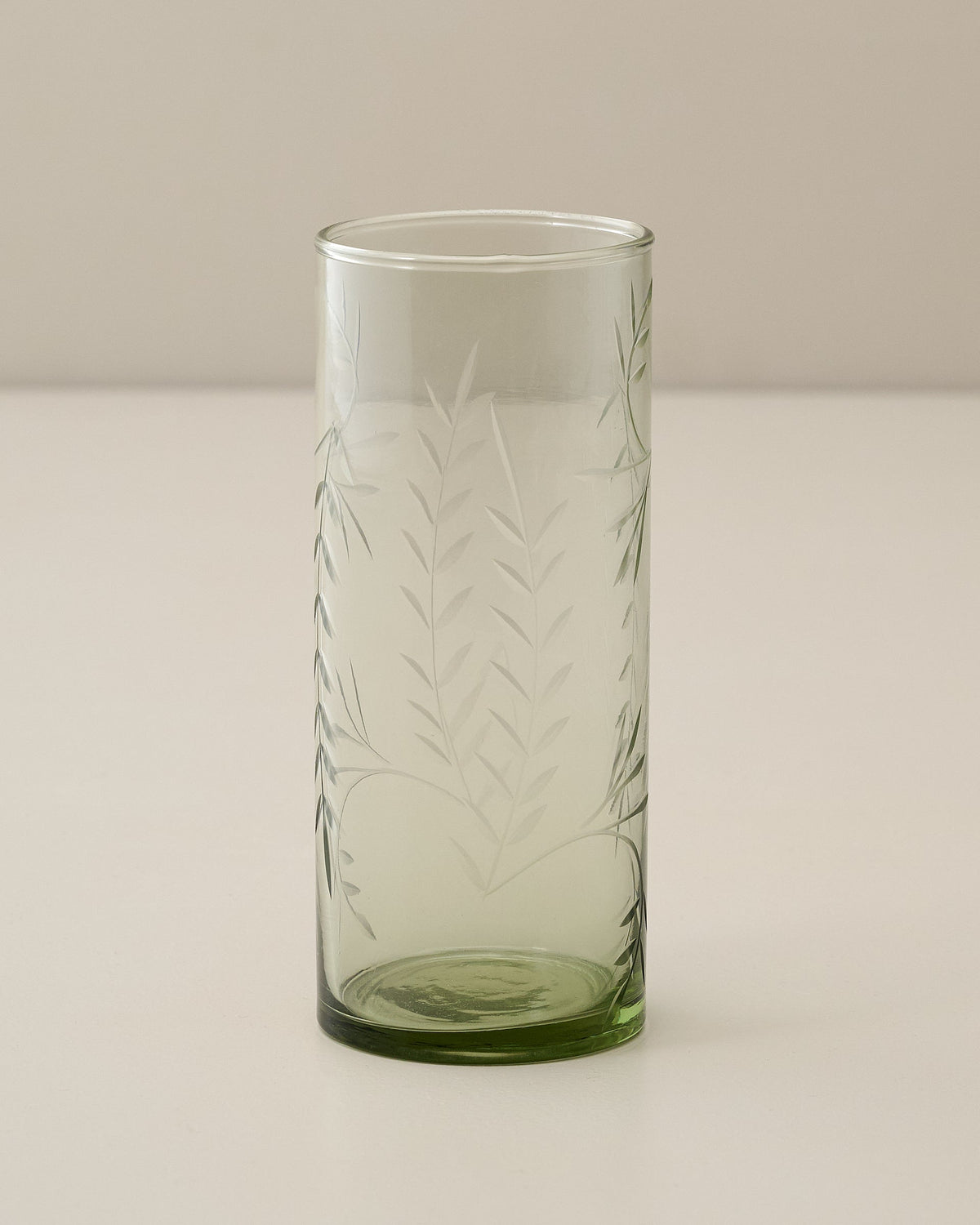 Mavelle Recycled Etched Glass Tumbler, Green drinking glass - Close-Up