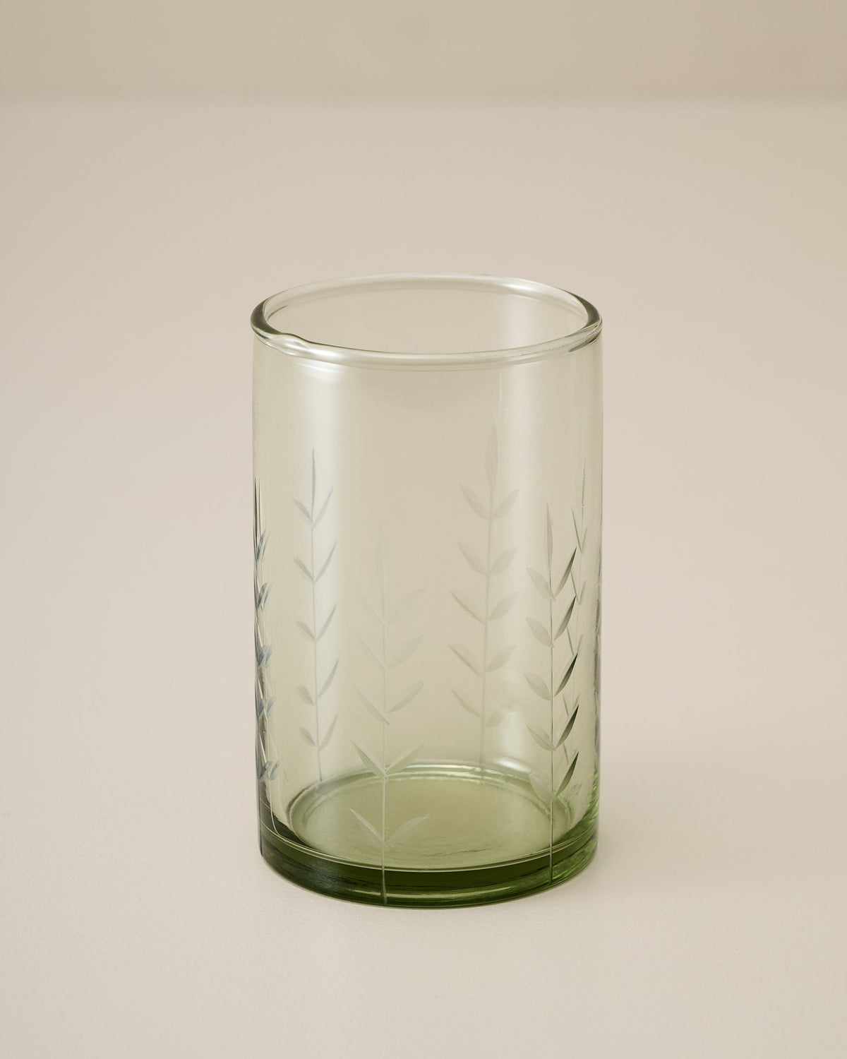 Mavelle Recycled Etched Glass Tumbler, Green drinking glass - Side View