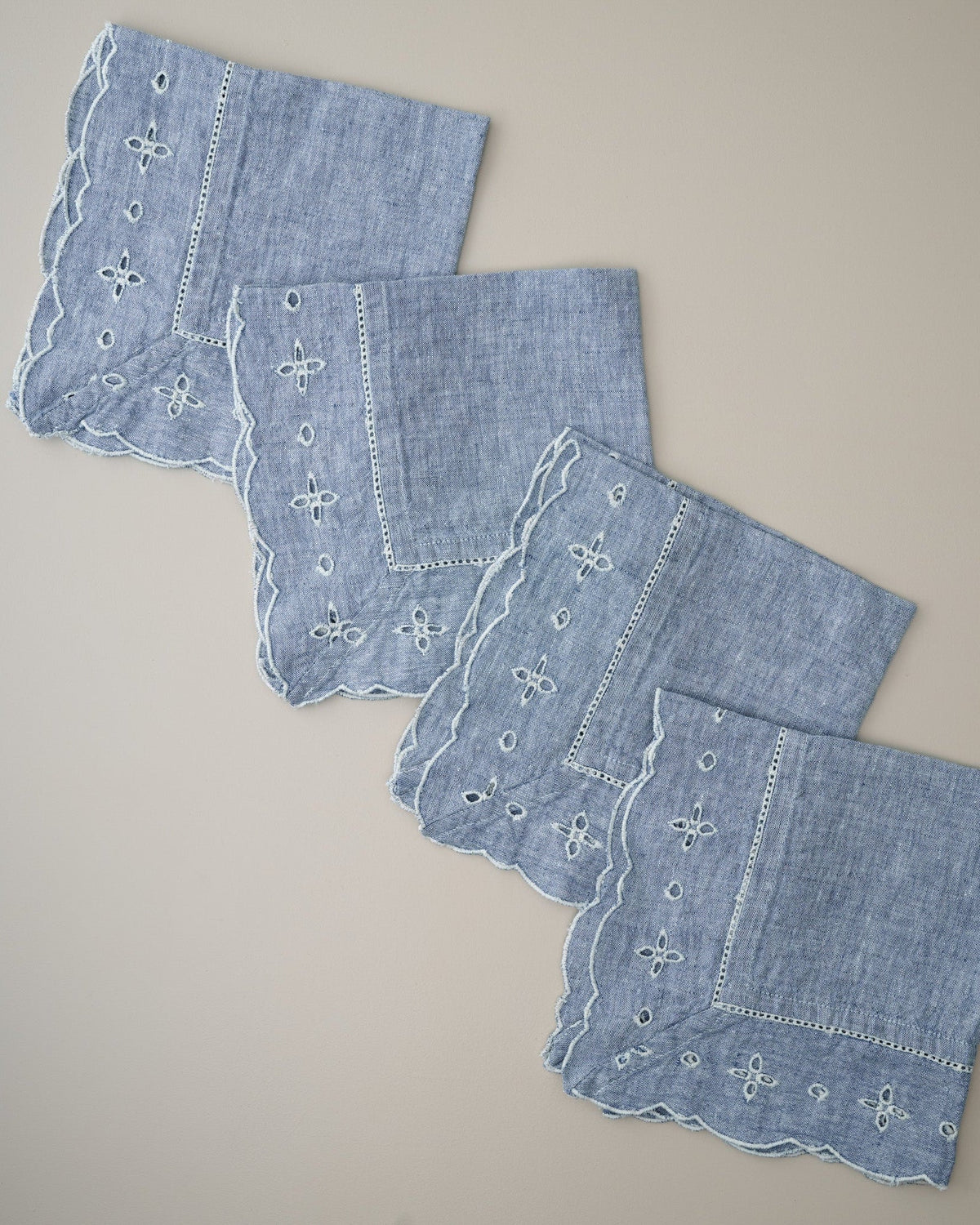 Mavelle Chambray Eyelet Napkin Set of Four cloth napkin set - Detail View