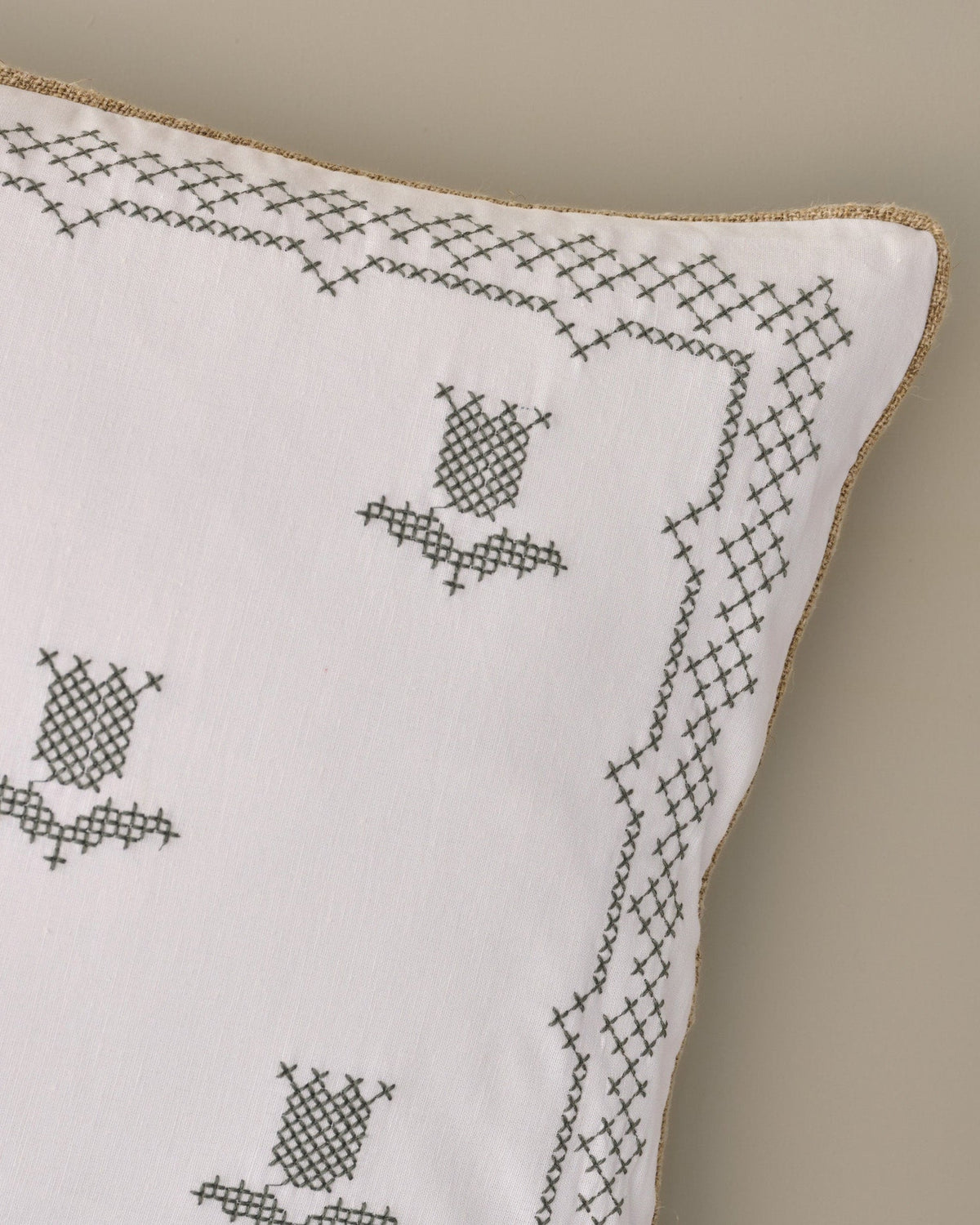 Mavelle Daphne Green Tulip Embroidered Lumbar Pillow throw pillow - Styled in Room