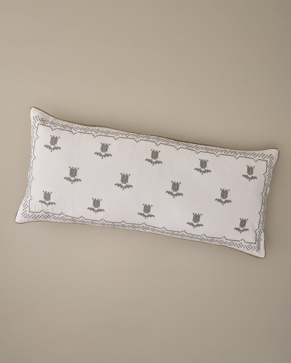 Mavelle Daphne Green Tulip Embroidered Lumbar Pillow throw pillow - Detail View