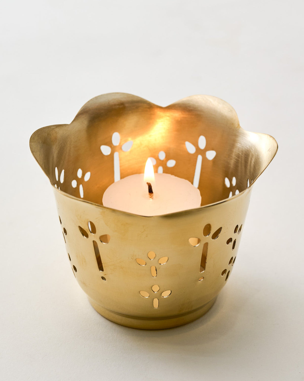 Mavelle Solid Brass Floral Candle Holder candle holder - Detail View