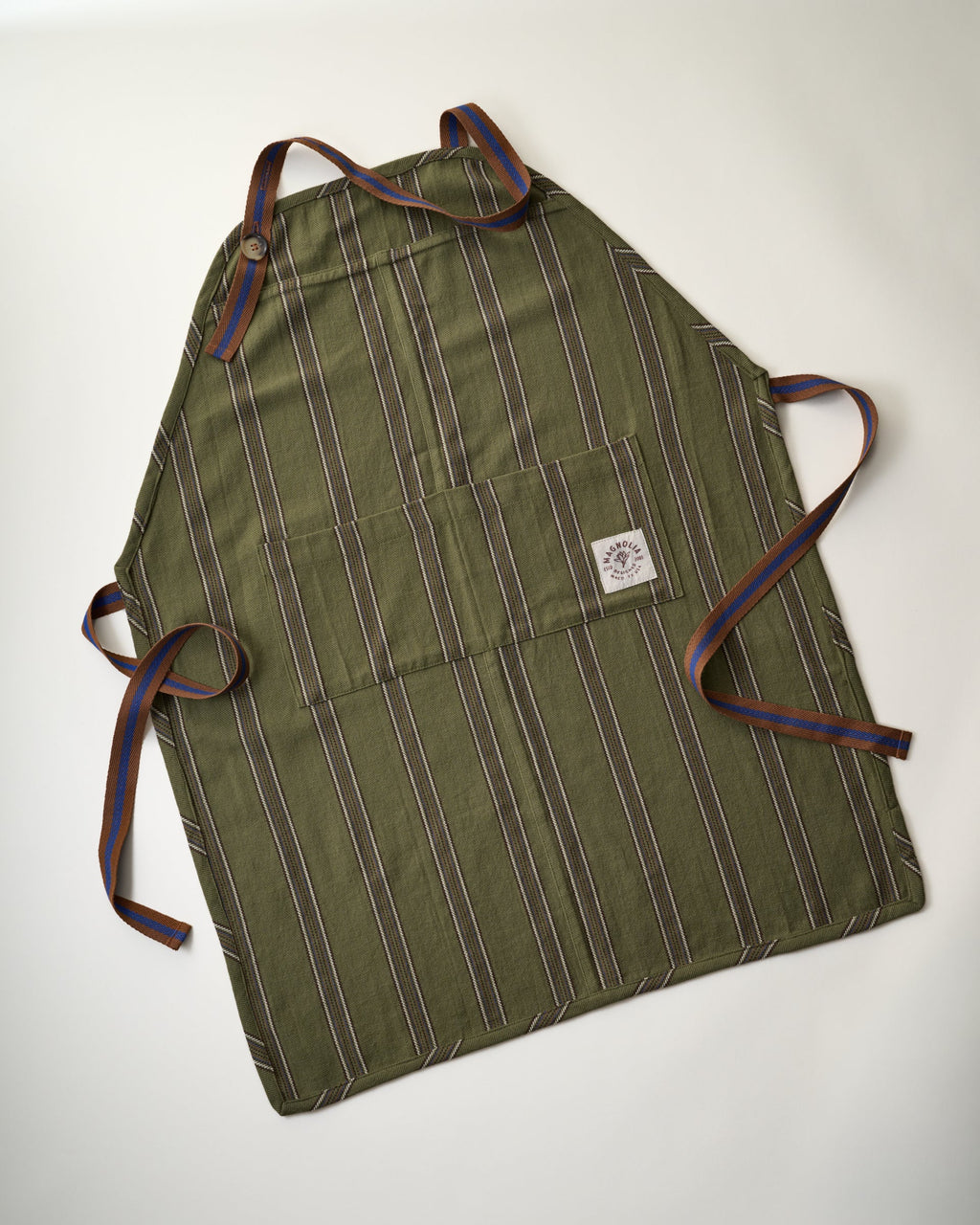 Mavelle Olive Herringbone Stripe Apron kitchen linen
