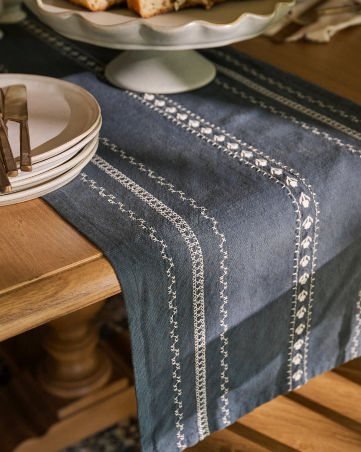 Mavelle Dusty Blue Embroidered Table Runner table runner - Detail View