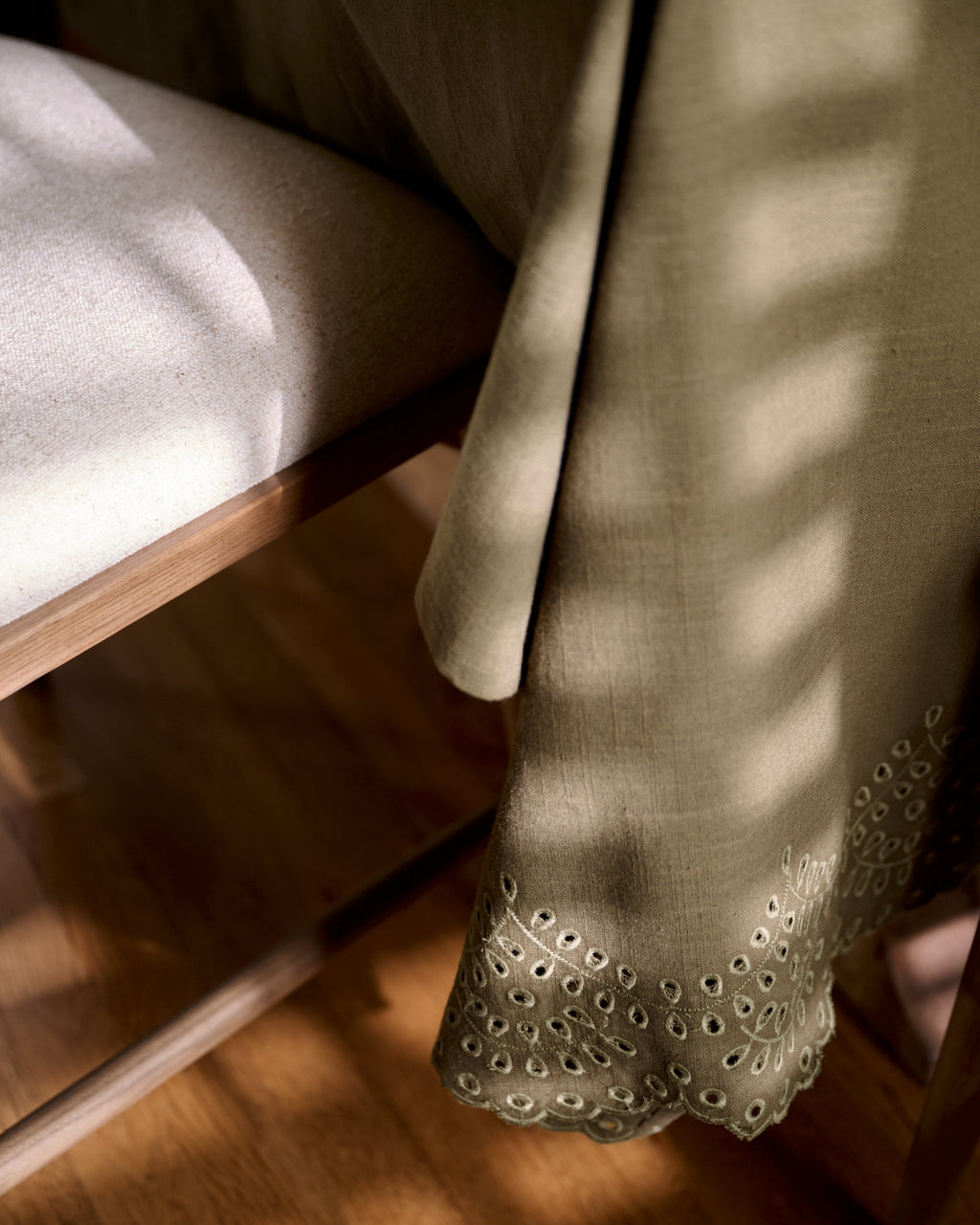 Mavelle Olive Green Scalloped Eyelet Tablecloth tablecloth - Detail View