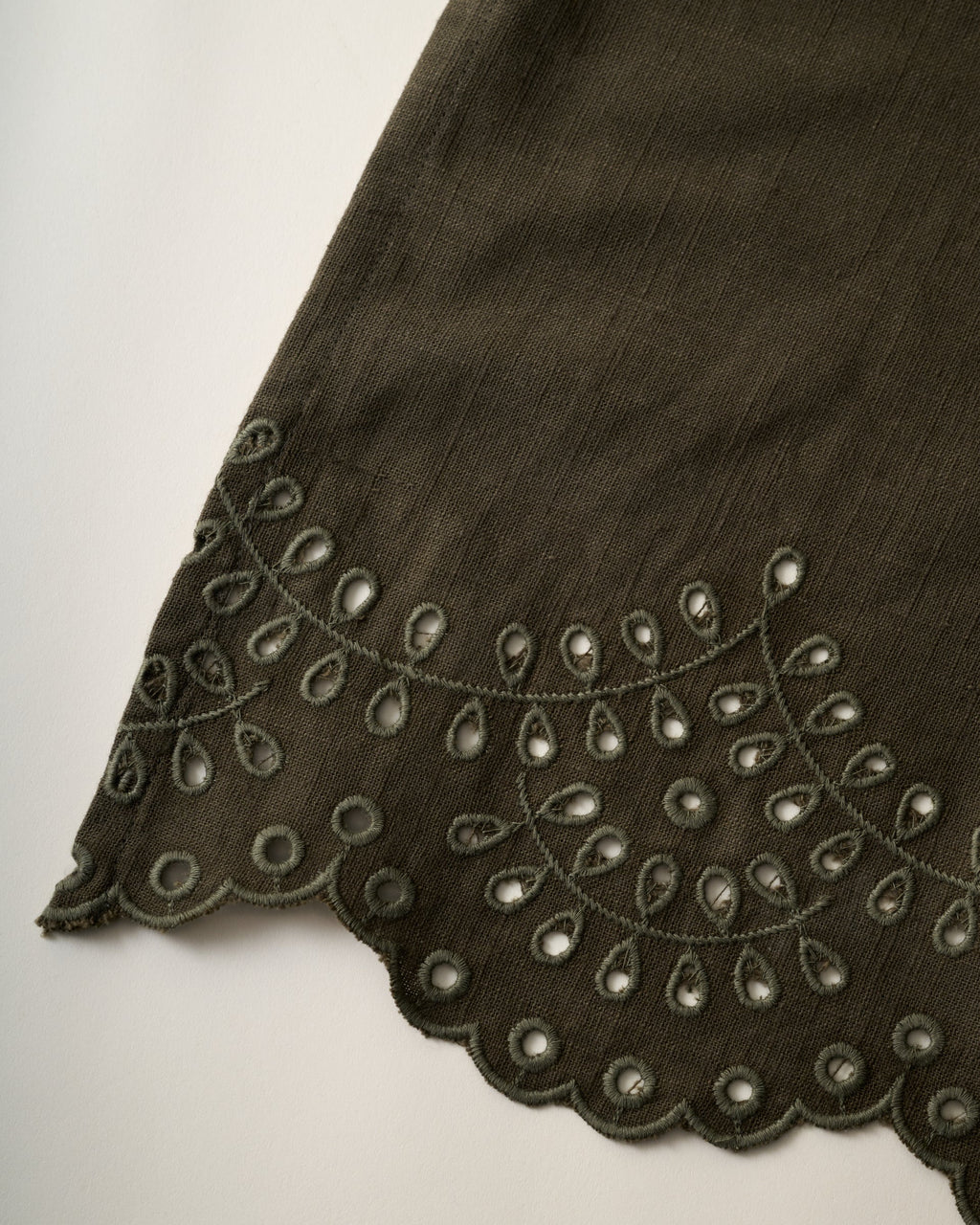 Mavelle Olive Green Scalloped Eyelet Tablecloth tablecloth - Close-Up