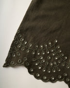 Mavelle Olive Green Scalloped Eyelet Tablecloth tablecloth - Close-Up