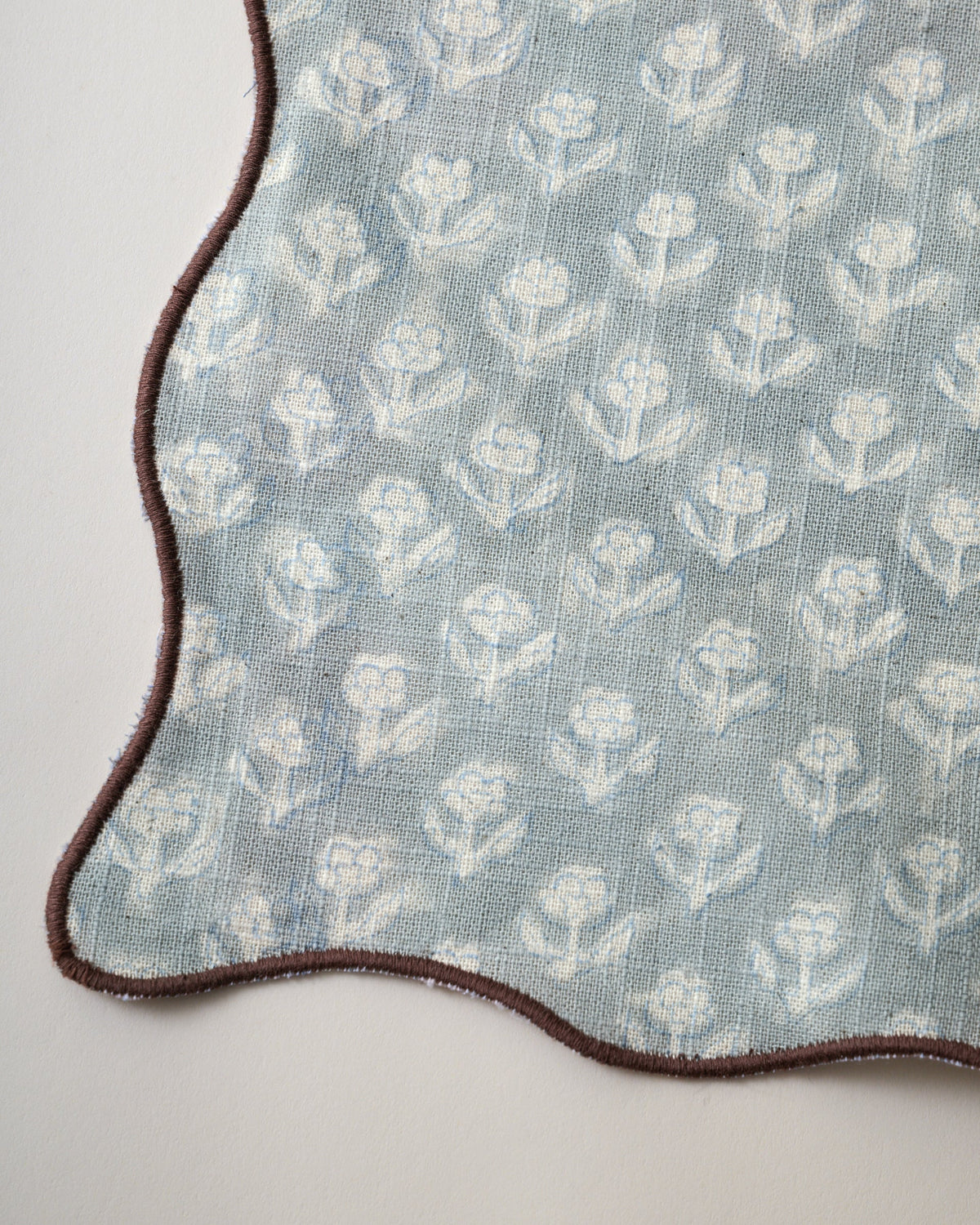 Mavelle Dusty Blue Cosmos Block Printed Napkin Set of 4 cloth napkin set - Styled in Room