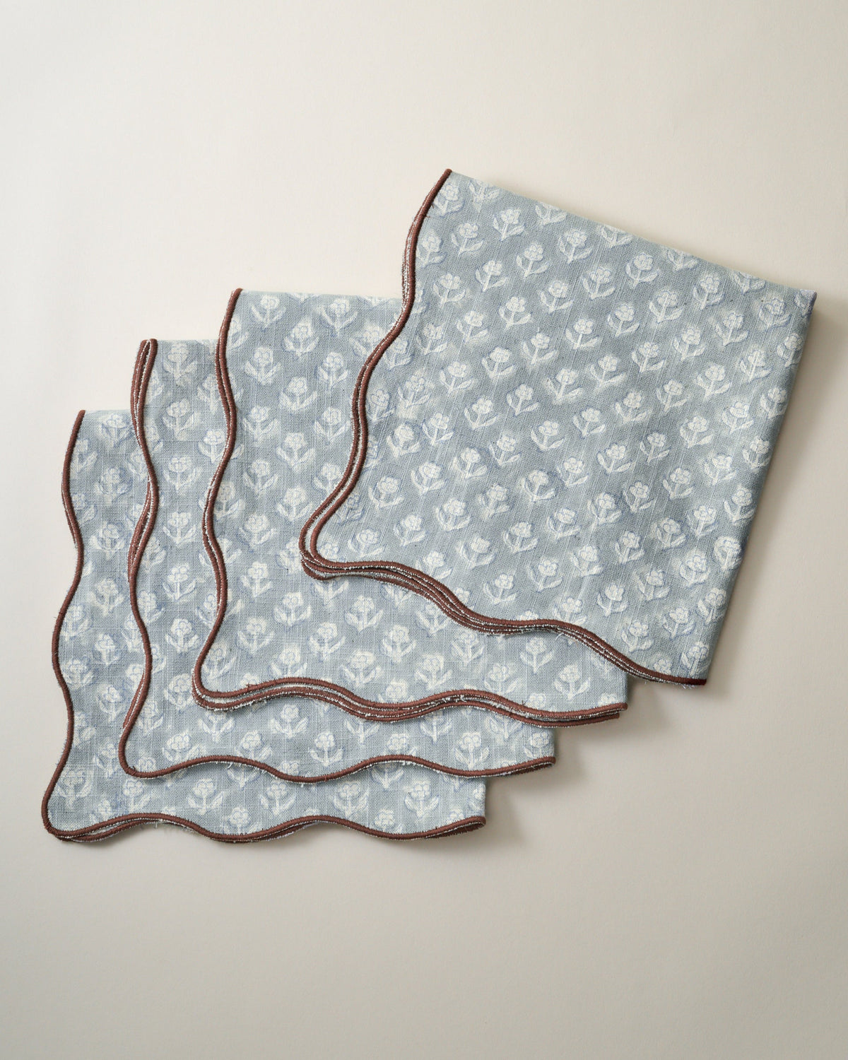 Mavelle Dusty Blue Cosmos Block Printed Napkin Set of 4 cloth napkin set
