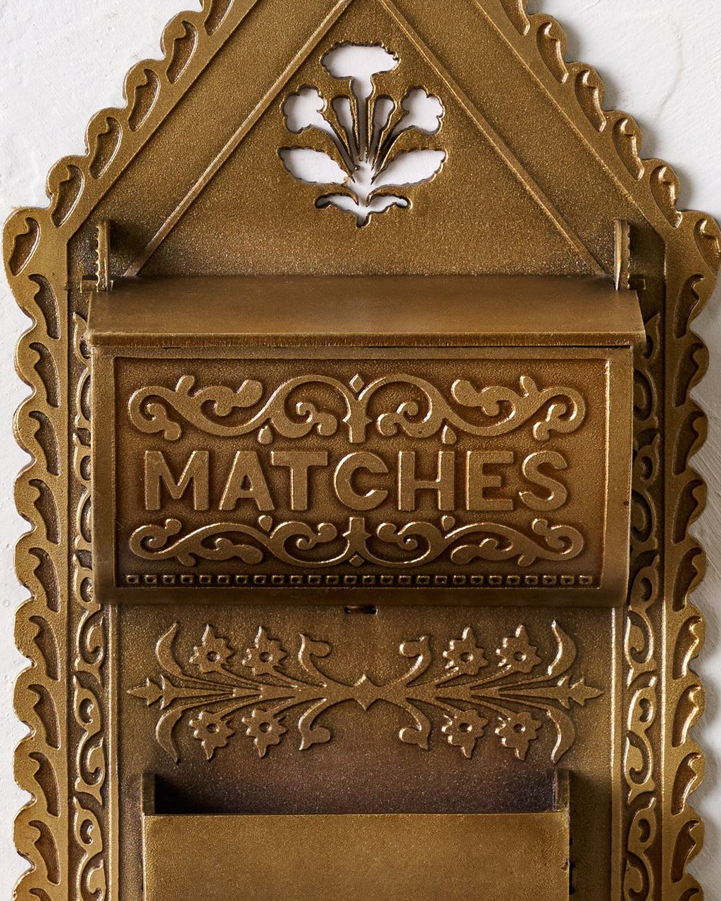 Mavelle Antique Brass Iron Match Holder mirror - Styled in Room