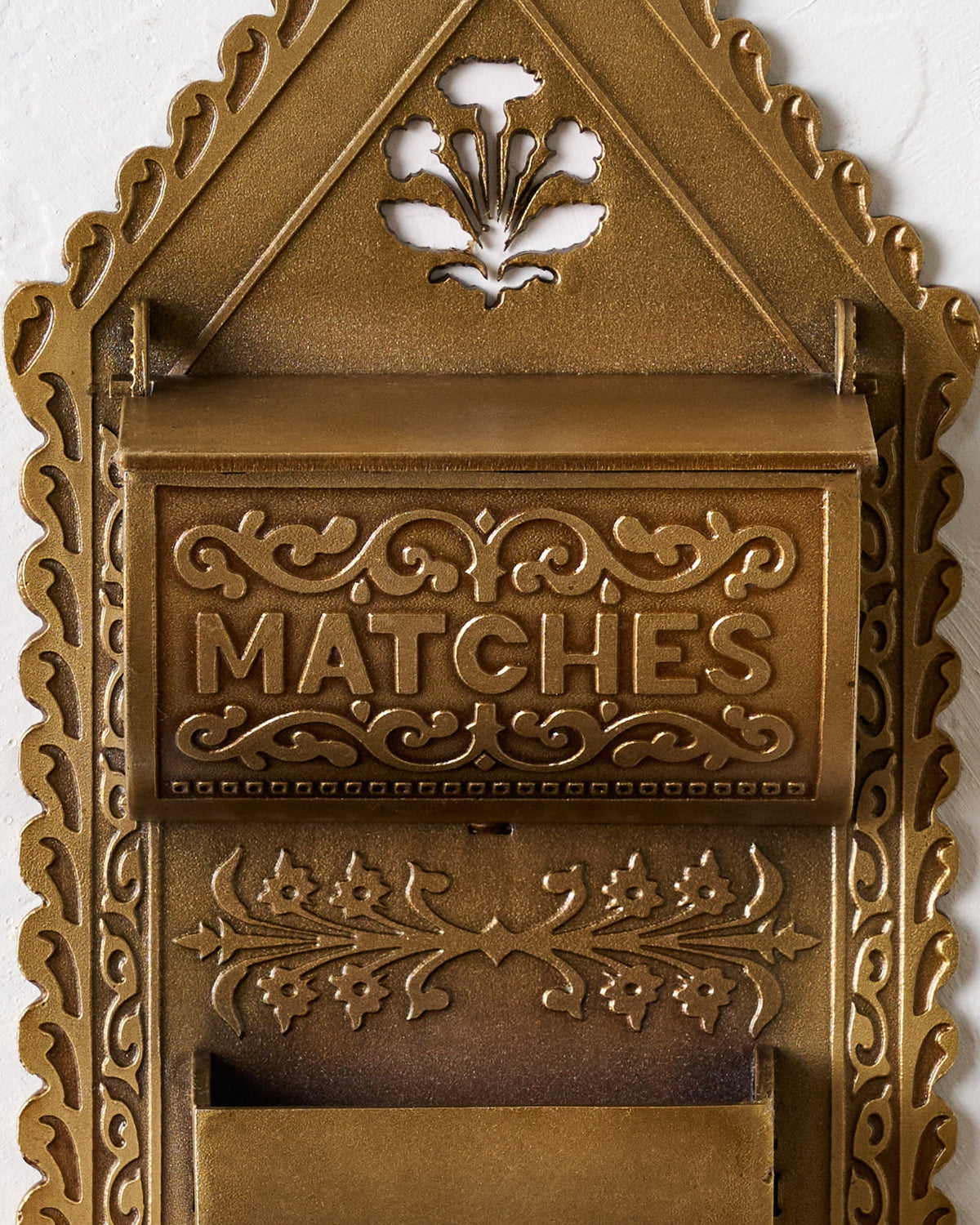 Mavelle Antique Brass Iron Match Holder mirror - Styled in Room