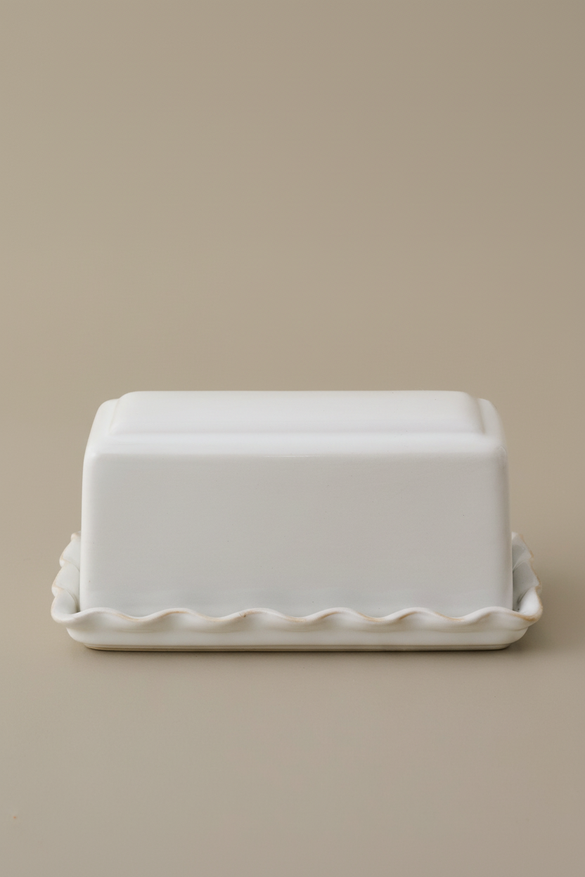 Mavelle Antique White Margaret Butter Dish kitchen storage piece - Detail View